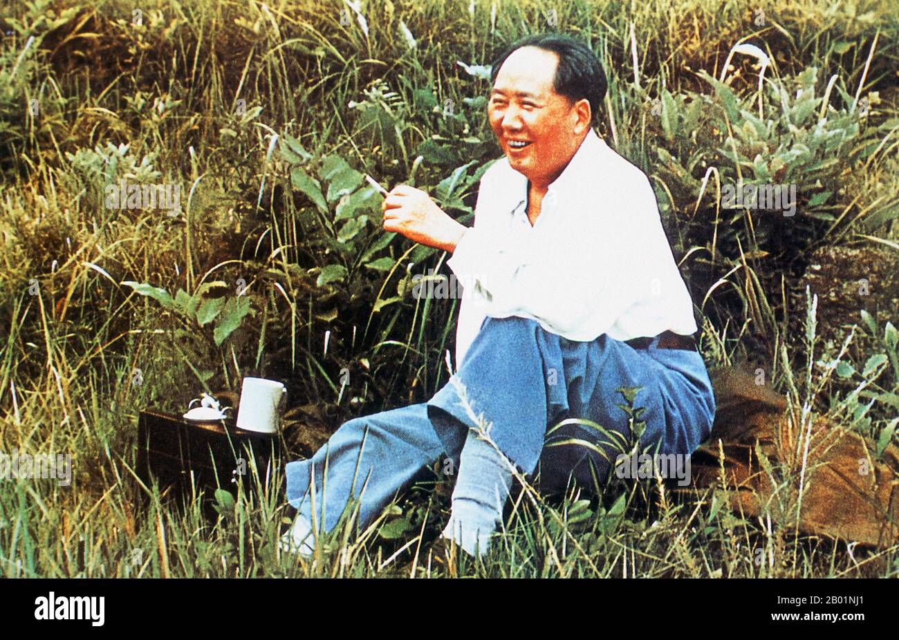 China: Mao Zedong (26 December 1893 - 9 September 1976), Chairman of the People's Republic of China, in Hangzhou, 1954.  Mao Zedong, also transliterated as Mao Tse-tung, was a Chinese communist revolutionary, guerrilla warfare strategist, author, political theorist and leader of the Chinese Revolution.  Commonly referred to as Chairman Mao, he was the architect of the People's Republic of China (PRC) from its establishment in 1949, and held authoritarian control over the nation until his death in 1976. Stock Photo