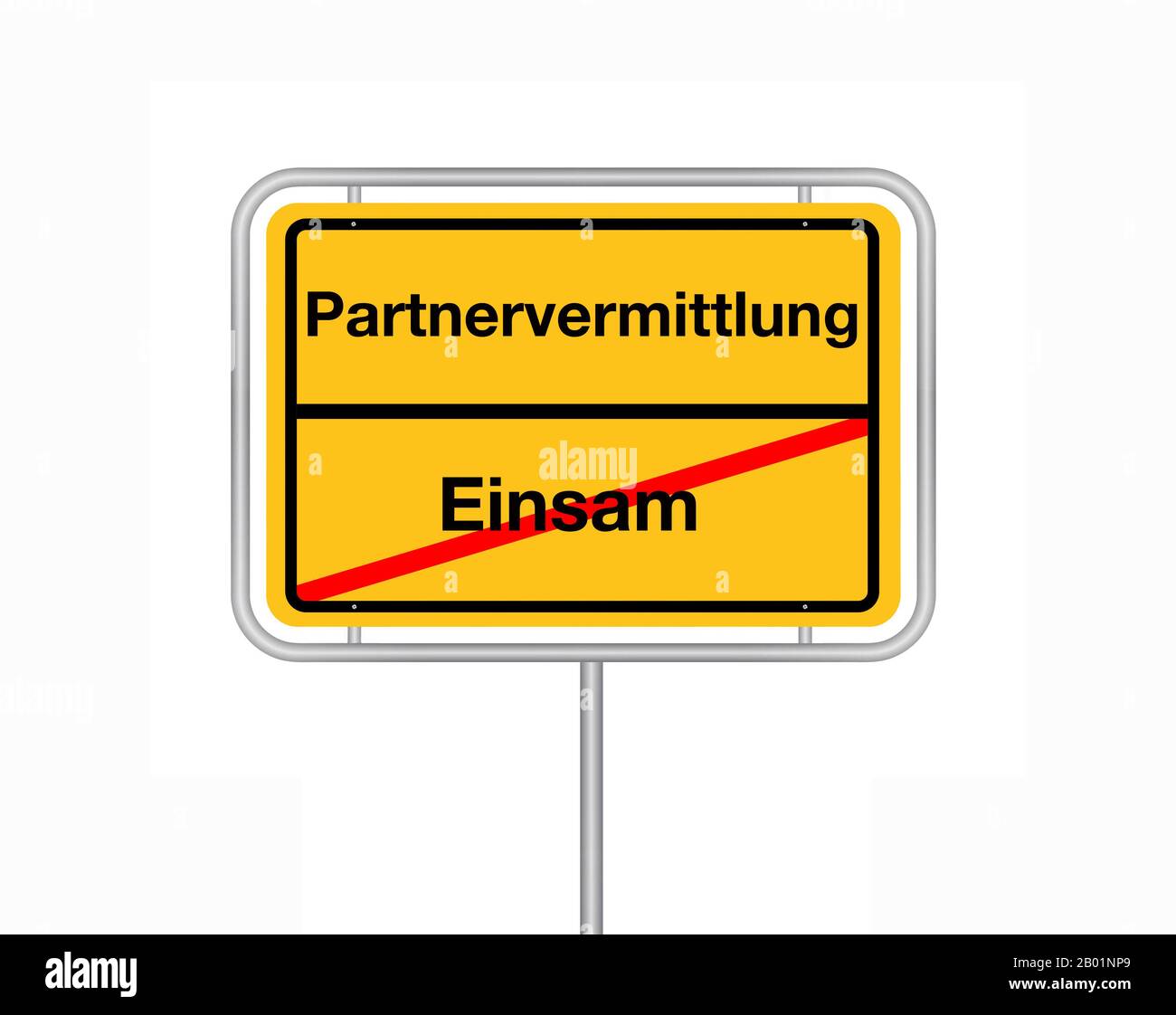 city limit sign lettering einsam - Partnervermittlung, lonesome - dating agency, Germany Stock Photo
