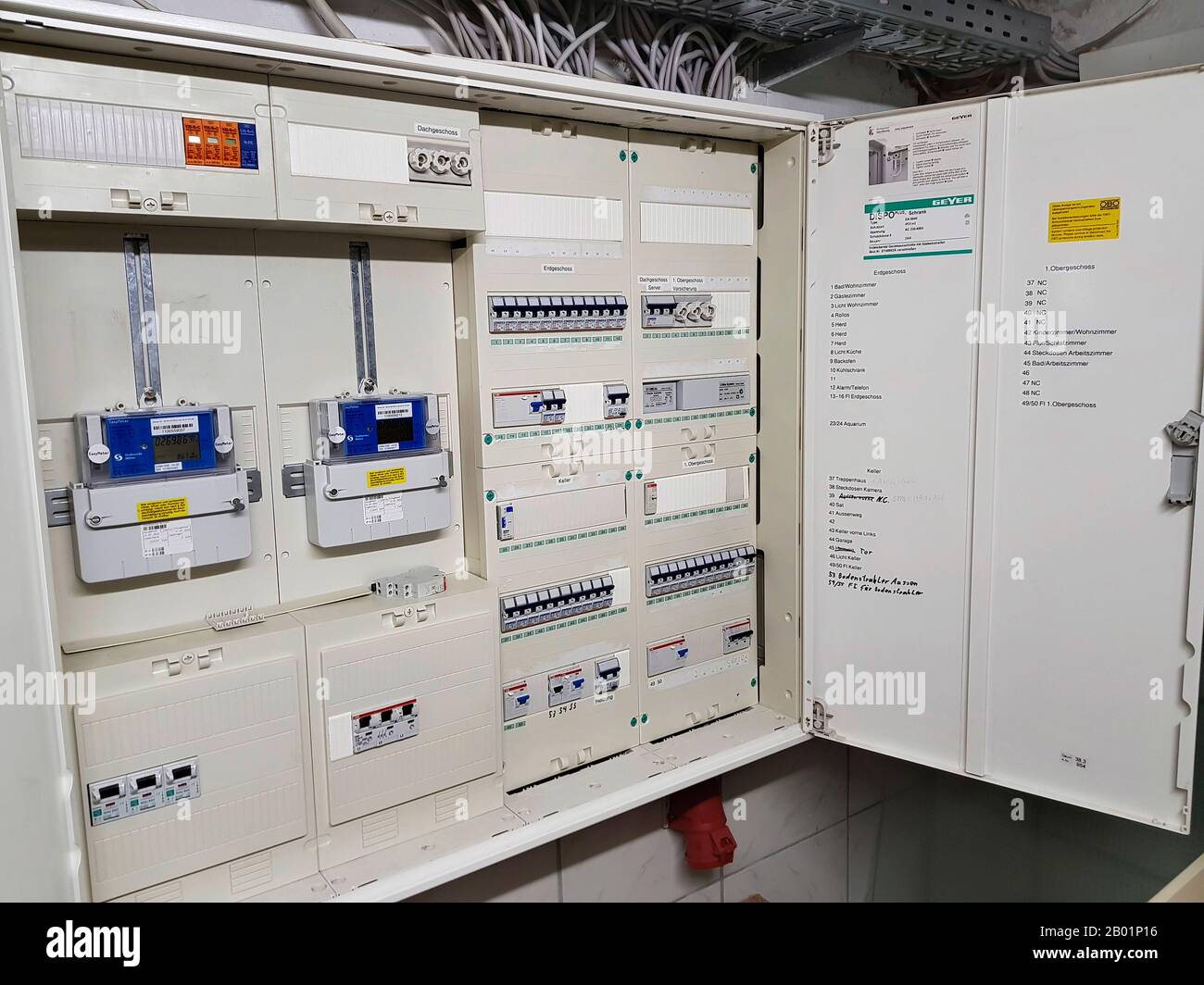 electricity supply systems in a cellar, Germany Stock Photo