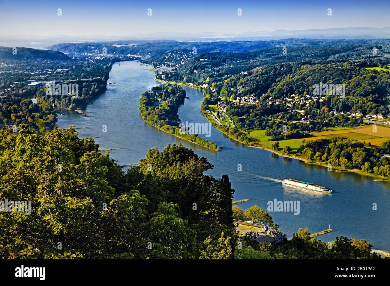view from Drachenfels to River Rhine, Germany, North Rhine-Westphalia, Siebengebirge, Koenigswinter Stock Photo