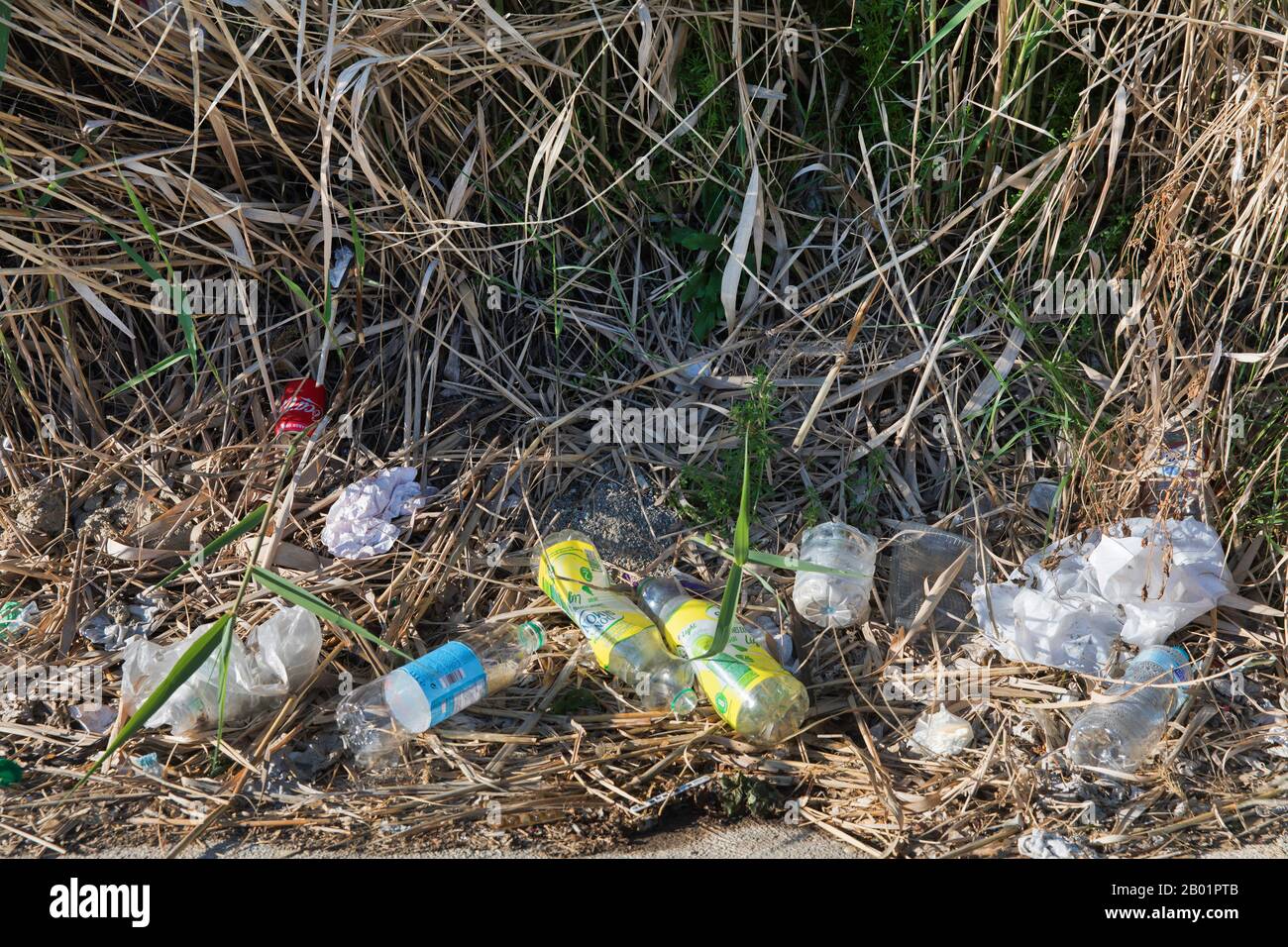 waste at road side, Spain, Andalusia, Costa de Almeria Stock Photo