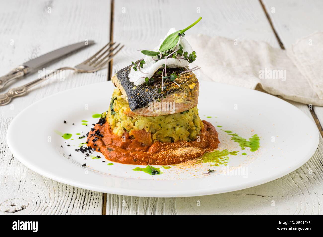 Fish dish - fried fish fillet and vegetables Stock Photo - Alamy