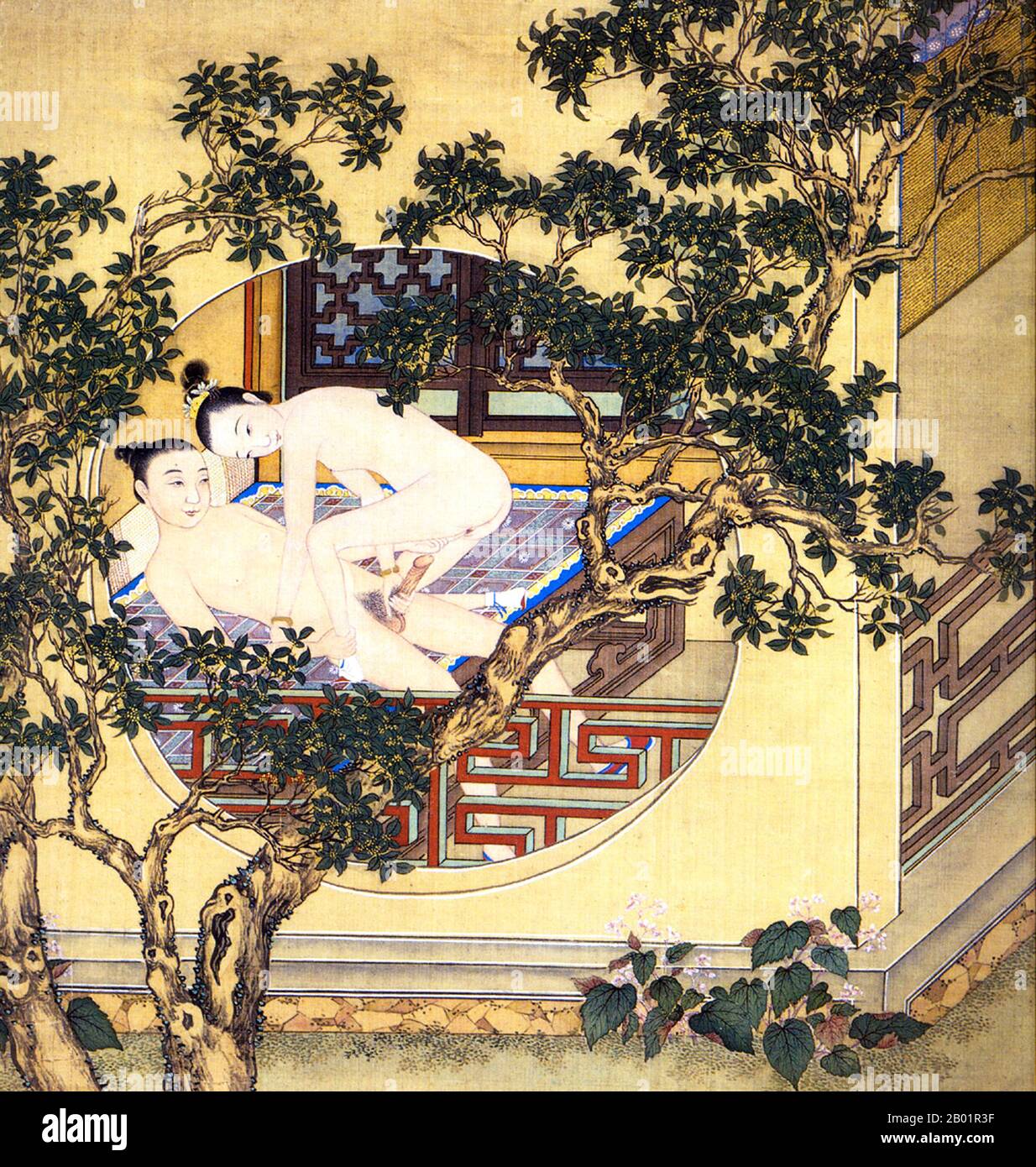 China Erotic painting of a man and a woman making love, late Qing Dynasty. Chinese erotic art