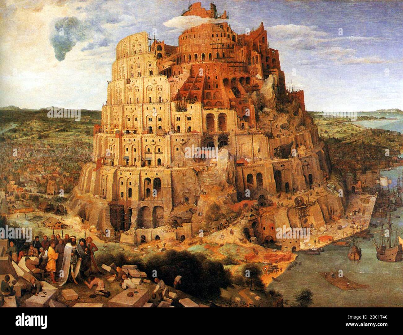 Belgium/Iraq/Mesopotamia: 'The Tower of Babel'. Oil on oak wood painting by Pieter Bruegel the Elder (1526 - 9 September 1569), 1563.  The Tower of Babel, according to the Book of Genesis, was an enormous tower built in the plain of Shinar.  According to the biblical account, a united humanity of the generations following the Great Flood, speaking a single language and migrating from the east, came to the land of Shinar, where they resolved to build a city with a tower 'with its top in the heavens...lest we be scattered abroad upon the face of the Earth'. Stock Photo