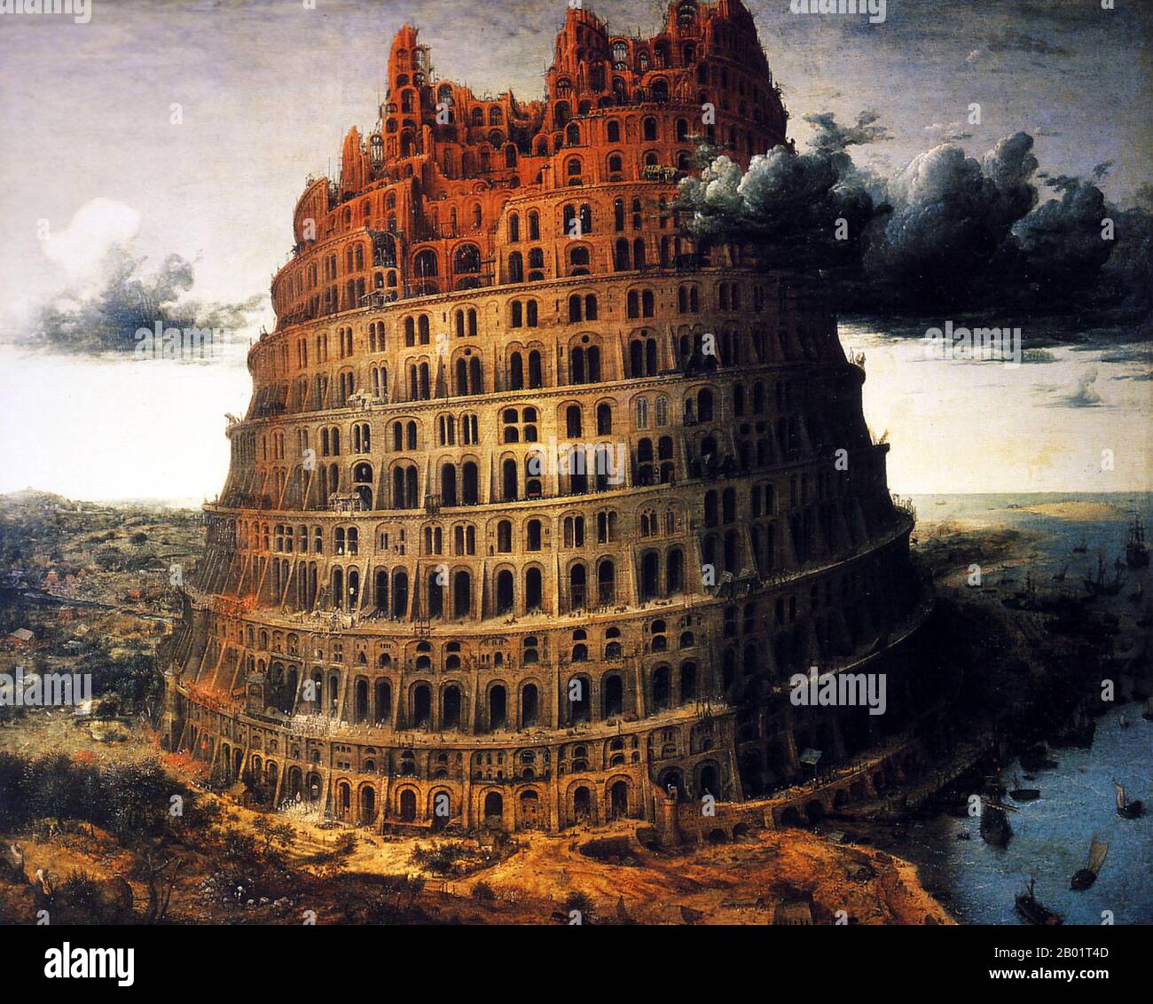 Belgium/Iraq/Mesopotamia: 'The Building of the Tower of Babel'. Oil on wood painting by Pieter Bruegel the Elder (1526 - 9 September 1569), 1568.  The Tower of Babel, according to the Book of Genesis, was an enormous tower built in the plain of Shinar.  According to the biblical account, a united humanity of the generations following the Great Flood, speaking a single language and migrating from the east, came to the land of Shinar, where they resolved to build a city with a tower 'with its top in the heavens...lest we be scattered abroad upon the face of the Earth'. Stock Photo
