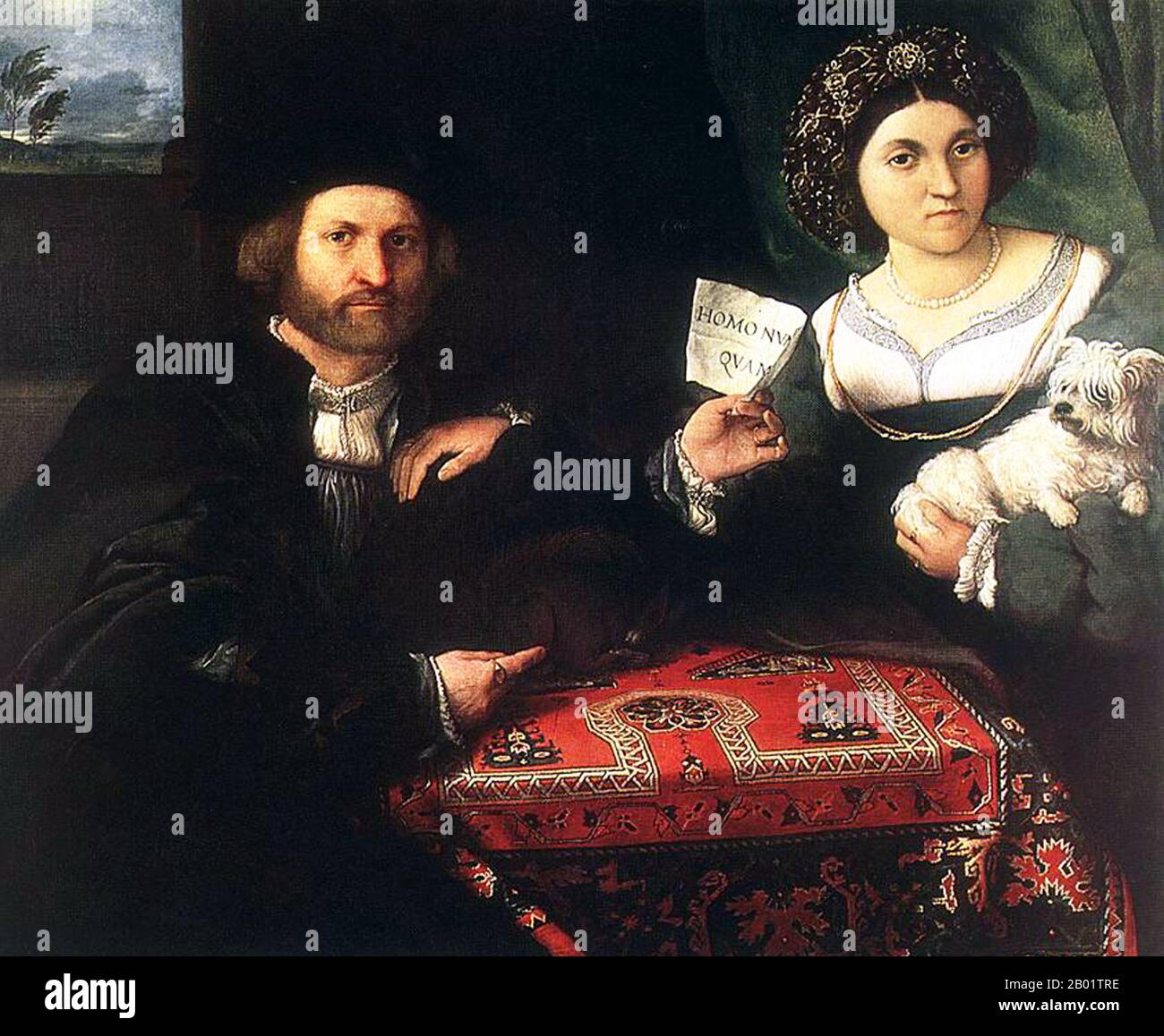 Italy, 'Husband and Wife'. Oil on canvas painting by Lorenzo Lotto (1480-1556), Bergamo, 1523.  Lorenzo Lotto was an Italian artist born in Venice and traditionally included in the Venetian school, even though he spent much of his career in other Italian cities. A multi-talented draughtsman, illustrator and painter, he mainly worked on altarpieces, religious portraits and subjects. Stock Photo