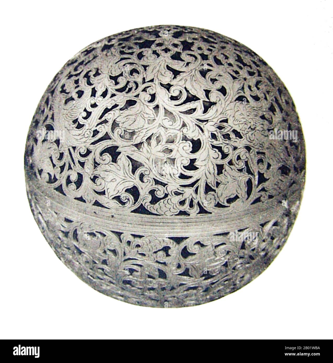 Japan: A spherical silver incense burner, Shosoin Treasury, 8th century CE.  The Shōsō-in is the treasure house that belongs to Tōdai-ji, Nara. The Shōsō-in houses artifacts connected to Emperor Shōmu (701-756) and Empress Kōmyō (701-760), as well as arts and crafts of the Tenpyō period of Japanese history.  After the Meiji Restoration, the Shōsō-in came under the administration of the national government, and since World War II has been under the administration of the Imperial Household Agency. It is on the UNESCO register of World Heritage Sites. Stock Photo