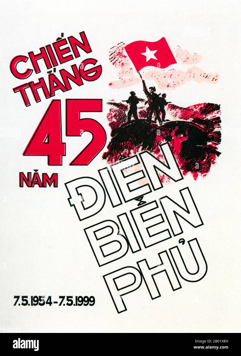 The important Battle of Dien Bien Phu was fought between the Việt Minh (led by General Vo Nguyen Giap), and the French Union (led by General Henri Navarre, successor to General Raoul Salan). The siege of the French garrison lasted fifty-seven days, from 5:30PM on March 13 to 5:30PM on May 7, 1954.  The southern outpost or fire base of the camp, Isabelle, did not follow the cease-fire order and fought until the next day at 01:00AM; a few hours before the long-scheduled Geneva Meeting's Indochina conference involving the United States, the United Kingdom, the French Union and the Soviet Union. Stock Photo