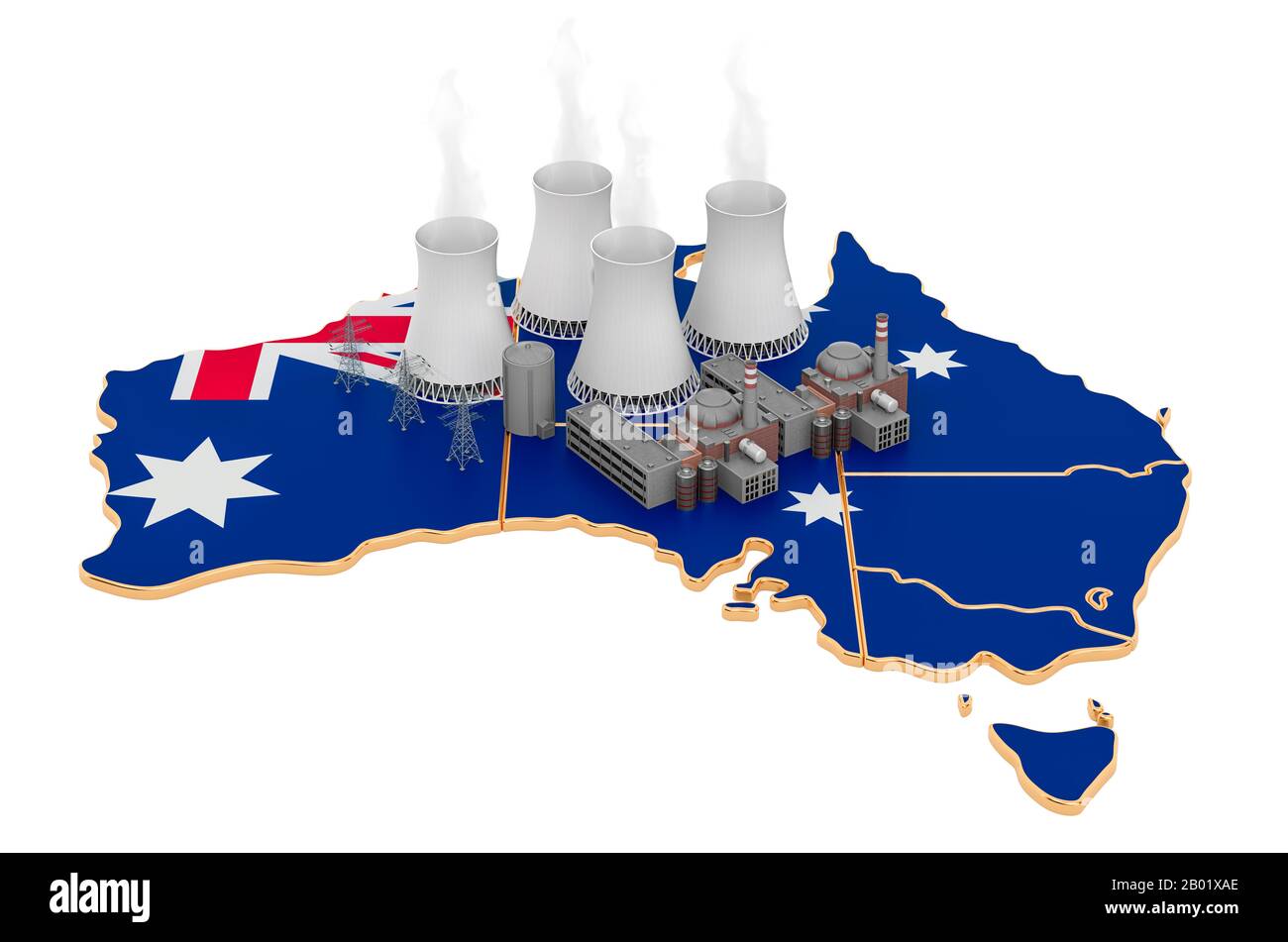 Nuclear power stations in Australia, 3D rendering isolated on white