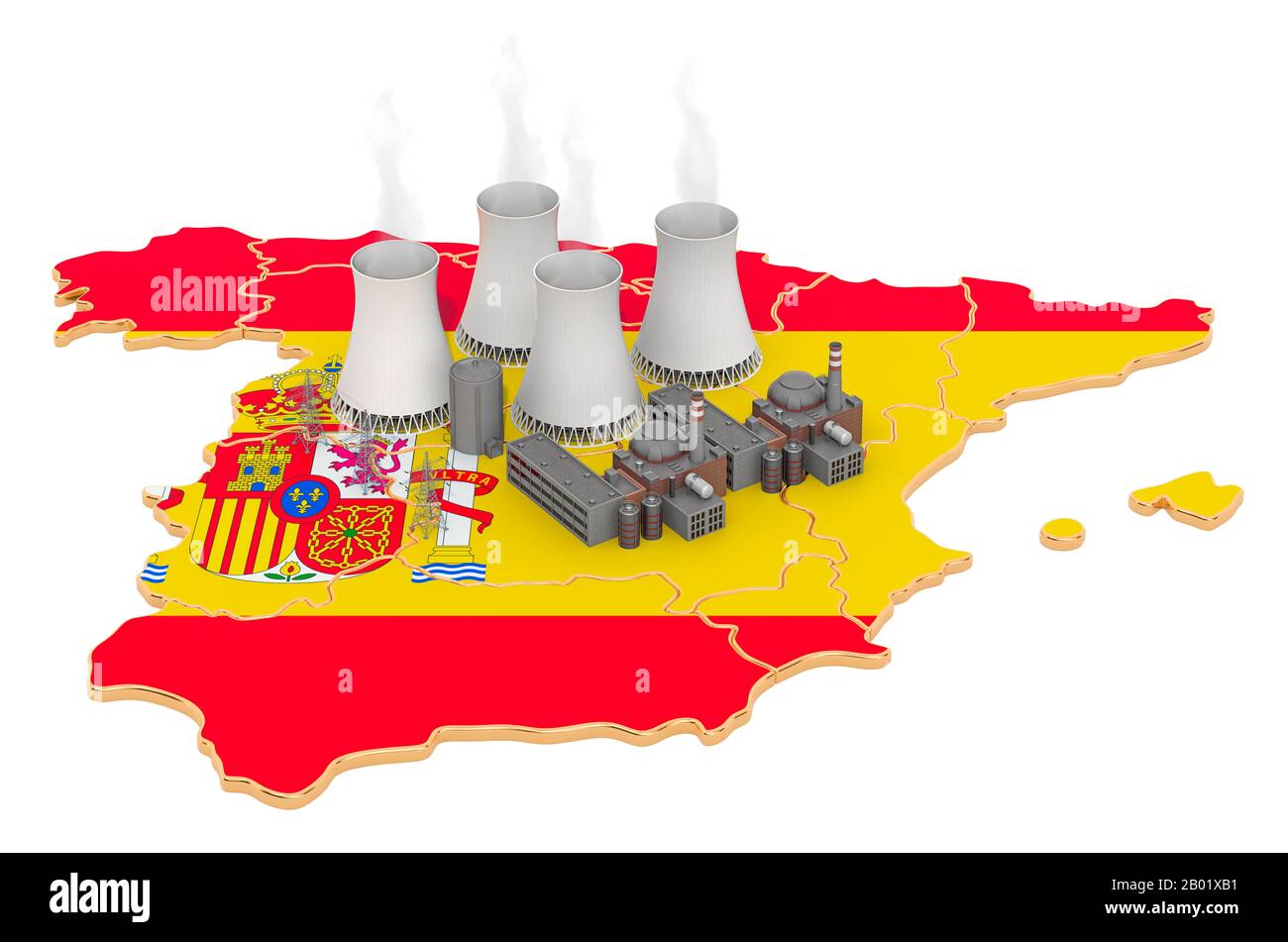 Nuclear power stations in Spain, 3D rendering isolated on white background Stock Photo