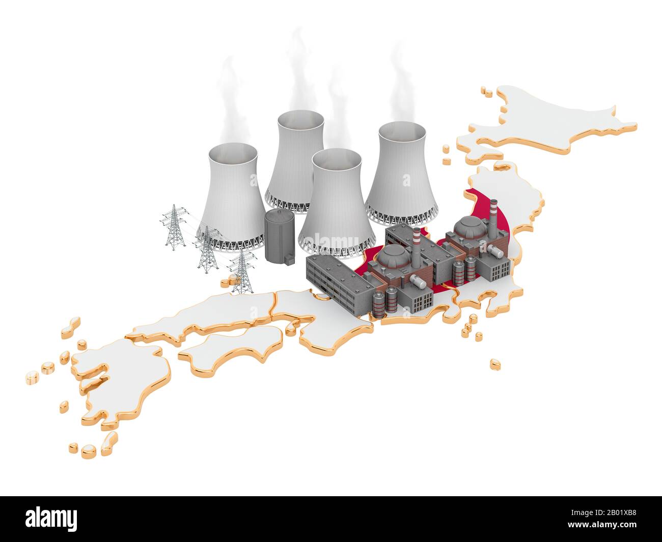 Nuclear power stations in Japan, 3D rendering isolated on white background Stock Photo