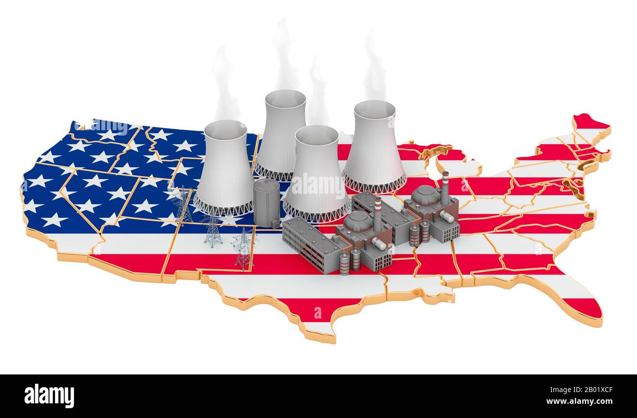Nuclear power stations in the United States, 3D rendering isolated on white background Stock Photo