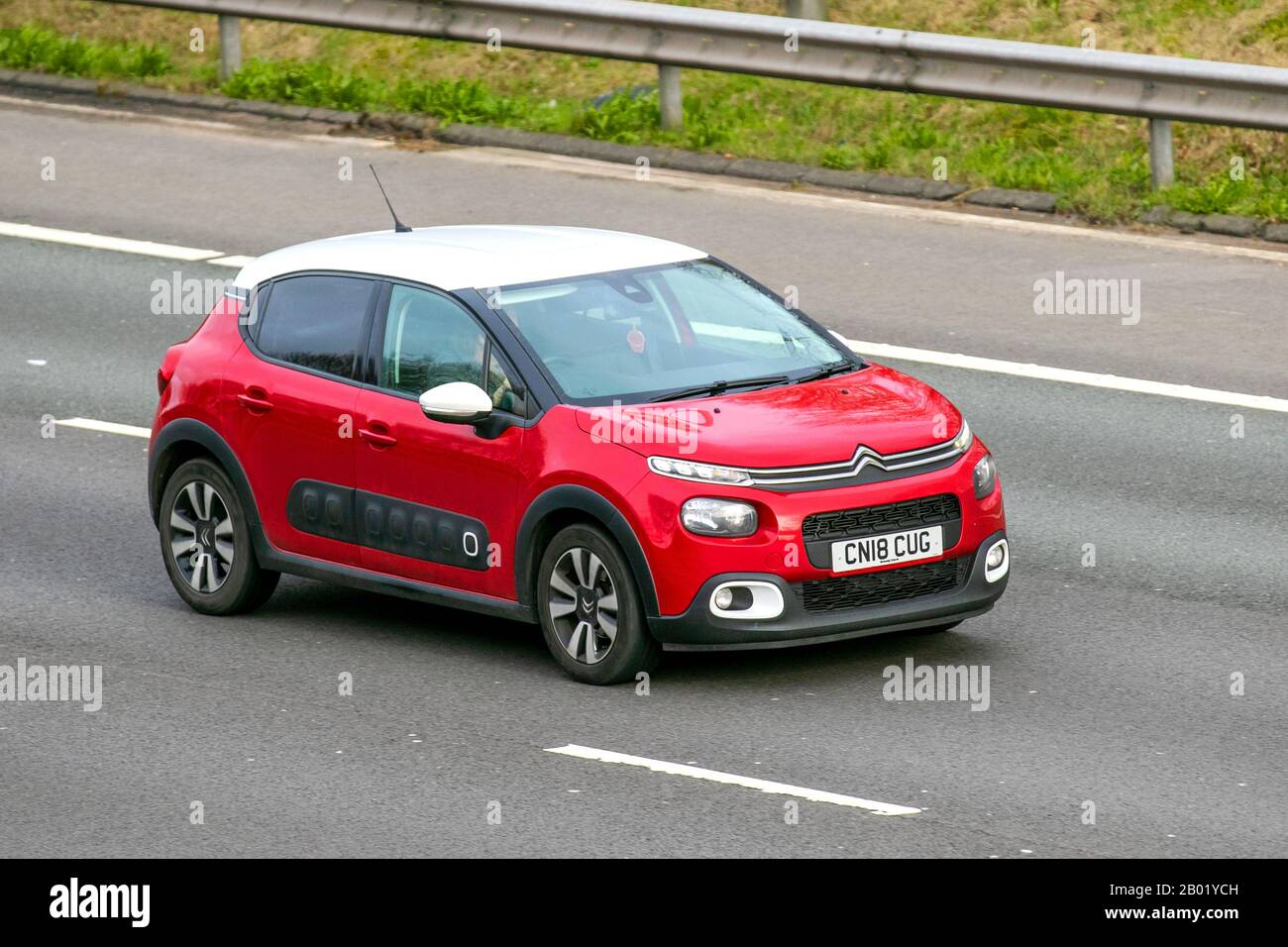 white 2018 red Citroën C3 Flair Puretech; UK Vehicular traffic, transport,  modern vehicles, saloon cars, vehicle driving, roads, motors, motoring  south-bound on the M61 motorway highway Stock Photo - Alamy