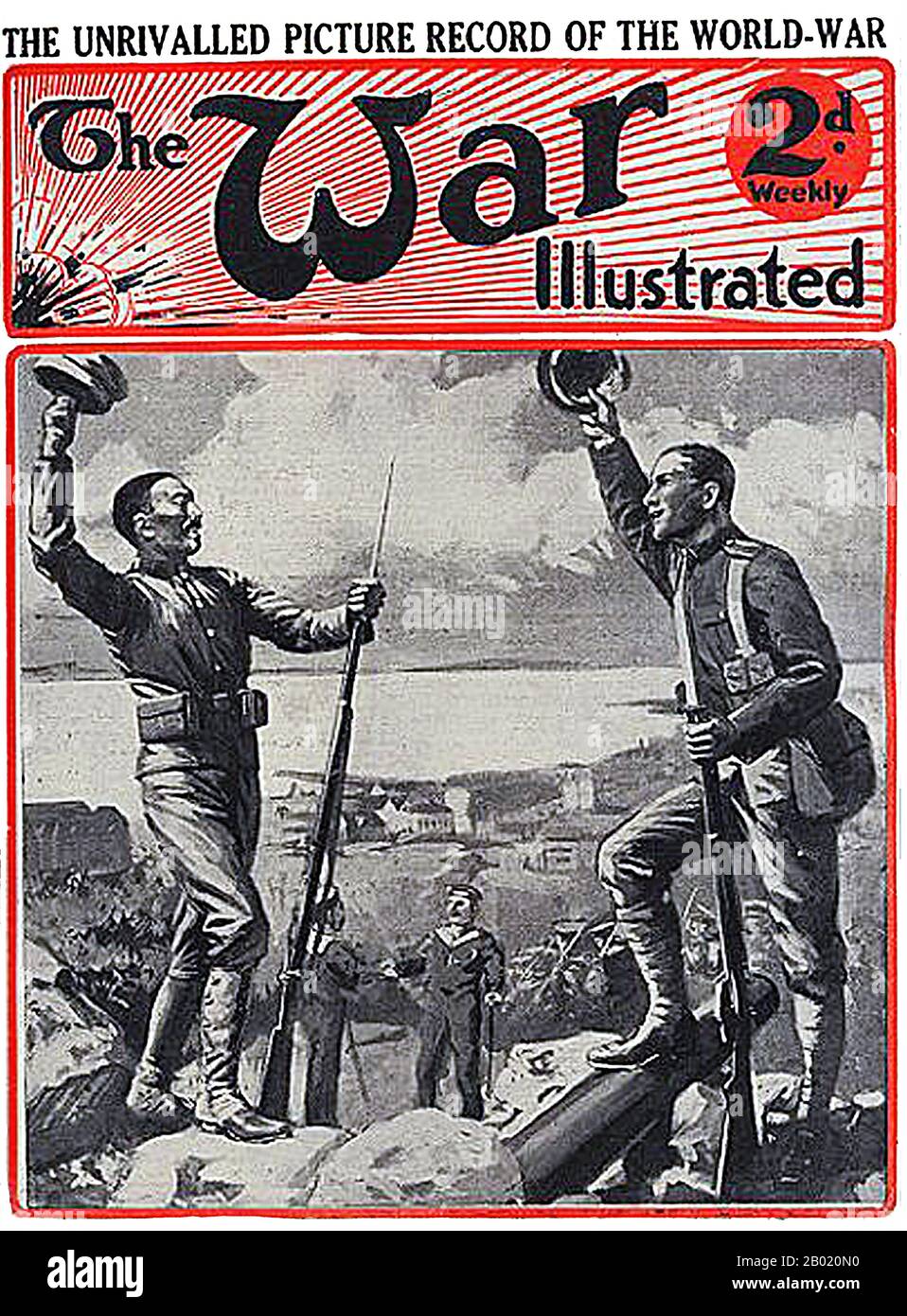United Kingdom/Japan: Cover illustration of 'The War Illustrated' (London, November 1914) celebrating the victory of the Anglo-Japanese forces over Germany at Tsingtao on 7 November, 1914. The Siege of Tsingtao was an United Kingdom/Japan: Cover illustration of 'The War Illustrated' (London, November 1914) celebrating the victory of the Anglo-Japanese forces over Germany at Tsingtao on 7 November, 1914. The Siege of Tsingtao was an