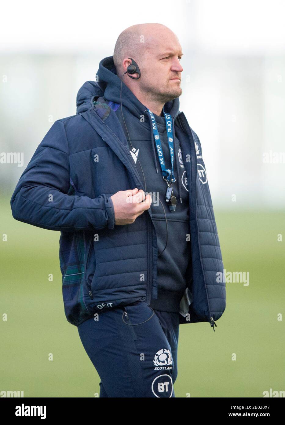 Oriam Sports Centre, Heriot-Watt University's Riccarton campus, Edinburgh: 18th February, 2020. Scotland rugby team training session prior to their Guinness Six Nations match against Italy in Rome. Scotland coach Gregor Townsend.  Credit: Ian Rutherford/Alamy Live News Stock Photo