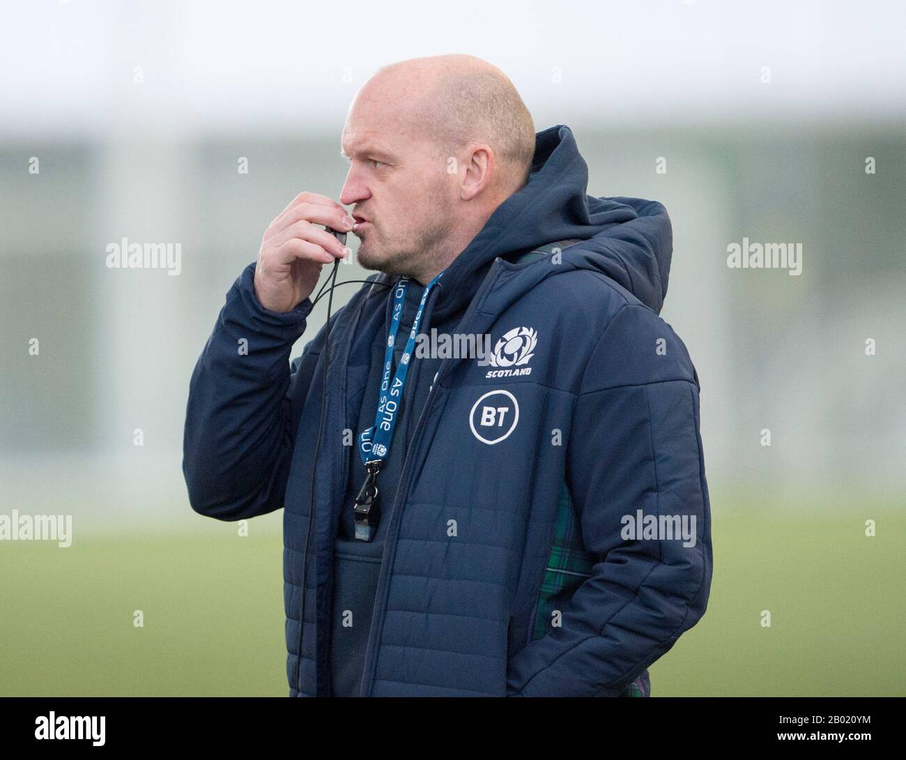 Oriam Sports Centre, Heriot-Watt University's Riccarton campus, Edinburgh: 18th February, 2020. Scotland rugby team training session prior to their Guinness Six Nations match against Italy in Rome. Scotland coach Gregor Townsend.  Credit: Ian Rutherford/Alamy Live News Stock Photo