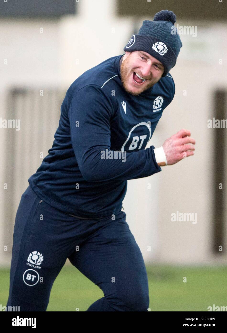 Oriam Sports Centre, Heriot-Watt University's Riccarton campus, Edinburgh: 18th February, 2020. Scotland rugby team training session prior to their Guinness Six Nations match against Italy in Rome. Scotland captain Stuart Hogg.  Credit: Ian Rutherford/Alamy Live News Stock Photo