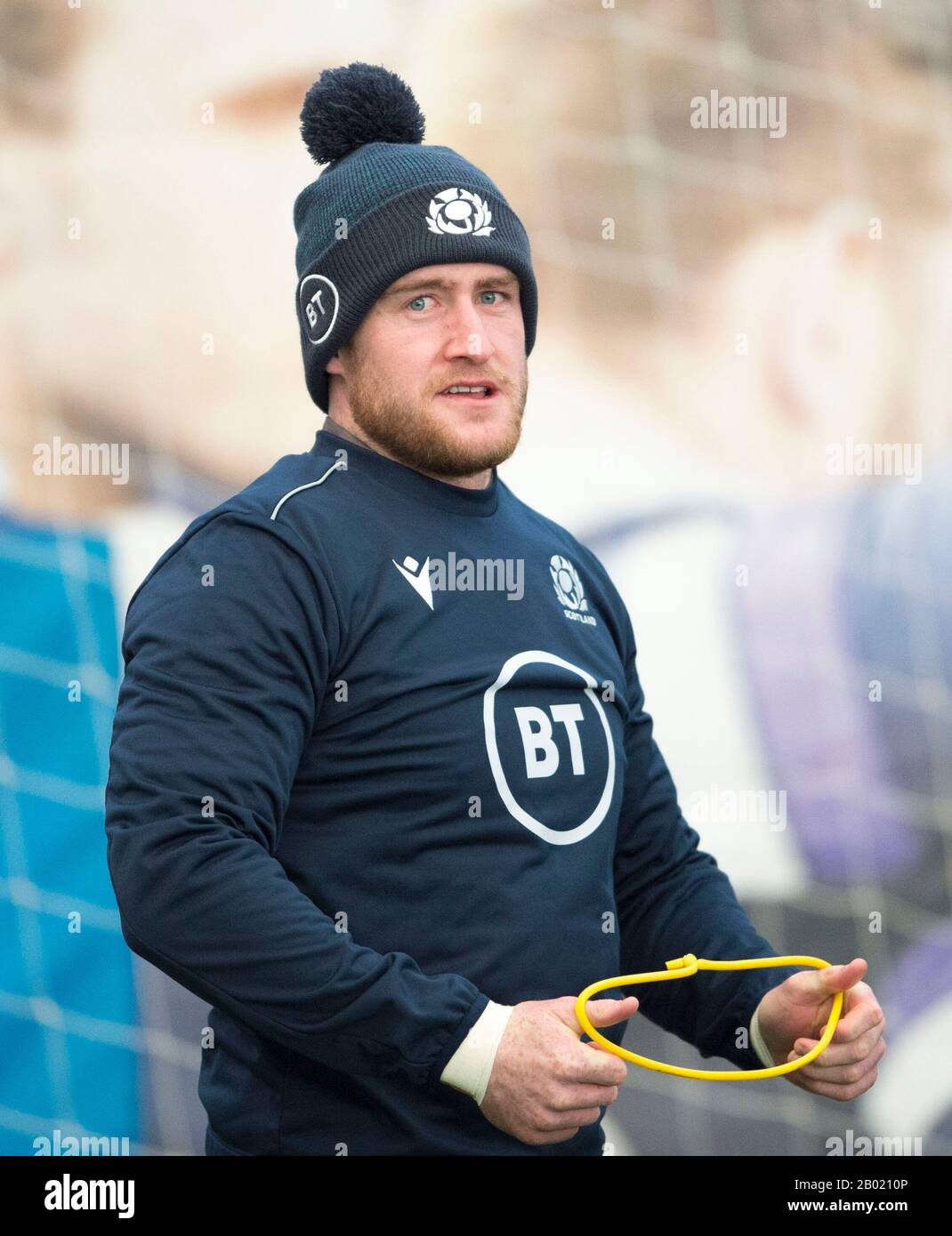 Oriam Sports Centre, Heriot-Watt University's Riccarton campus, Edinburgh: 18th February, 2020. Scotland rugby team training session prior to their Guinness Six Nations match against Italy in Rome. Scotland captain Stuart Hogg. Credit: Ian Rutherford/Alamy Live News Stock Photo