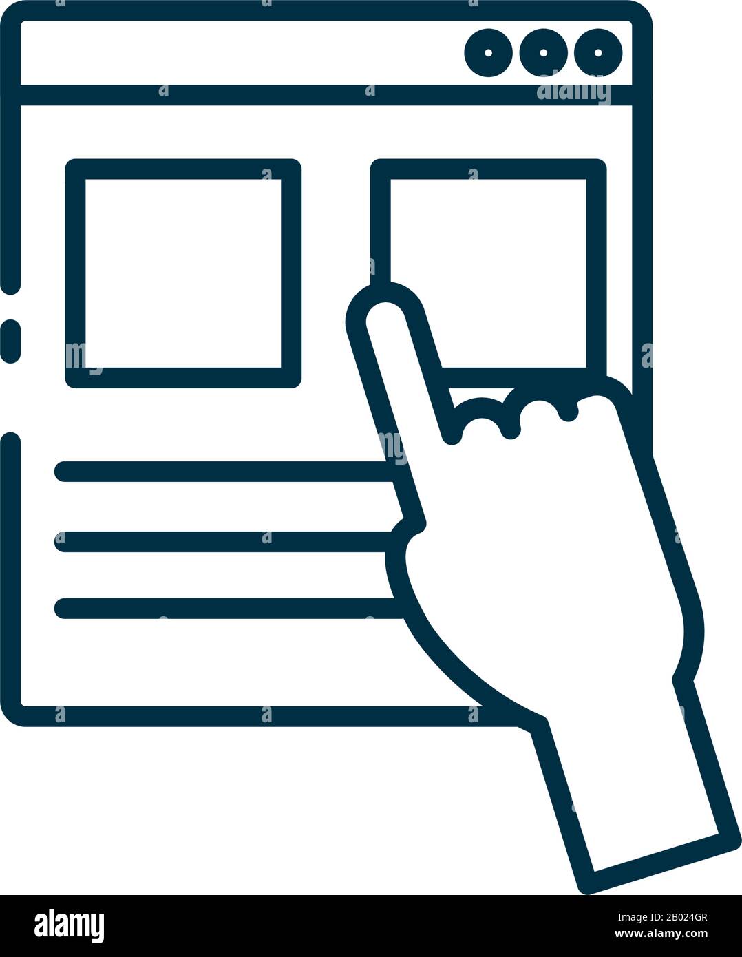 Website page and hand line style icon design, Technology internet media ...