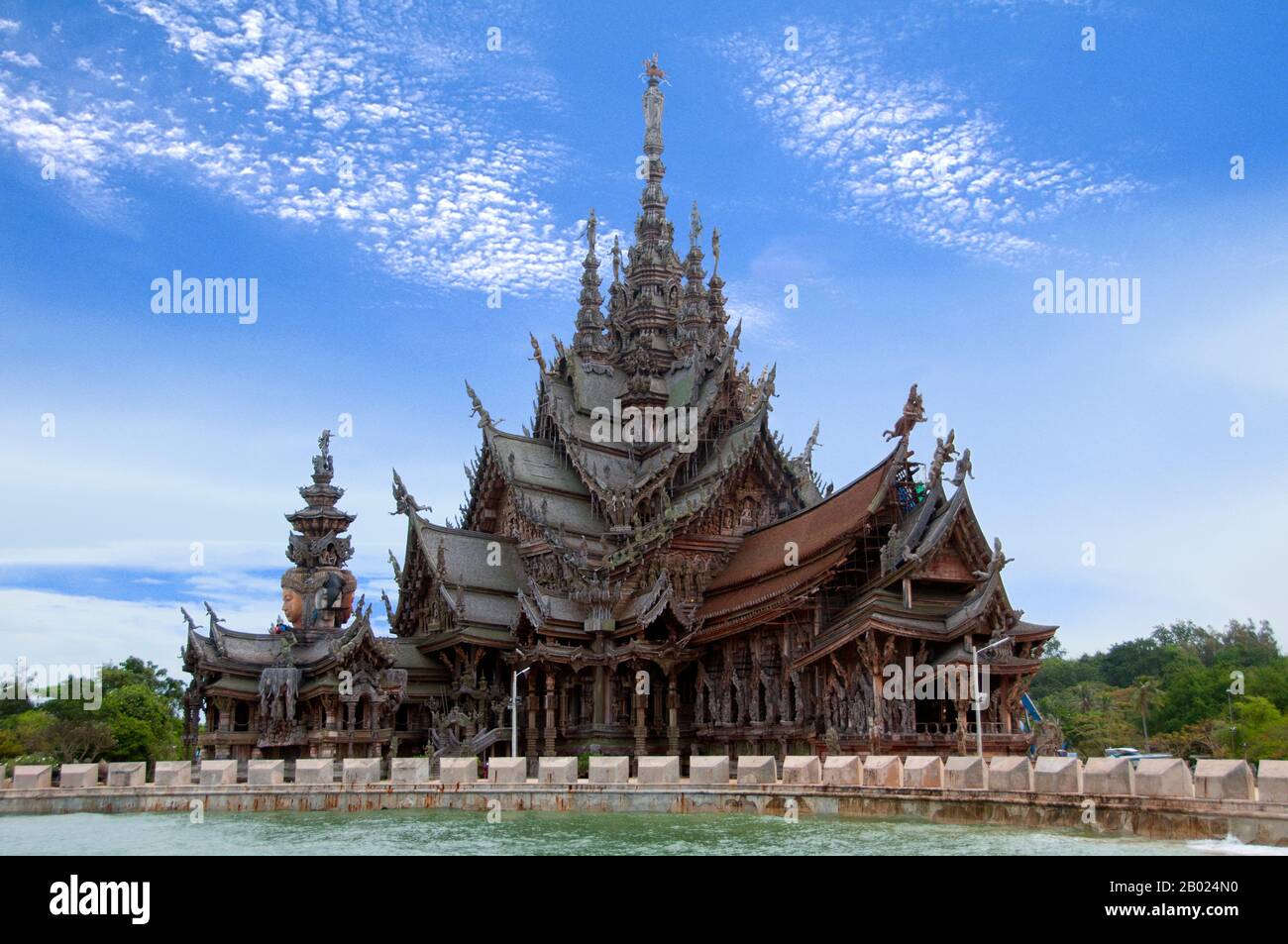 The Sanctuary of Truth is an all-wood building filled with sculptures based  on traditional Buddhist and Hindu motifs. The building is close to 105  meters (345 feet) high and covers an area