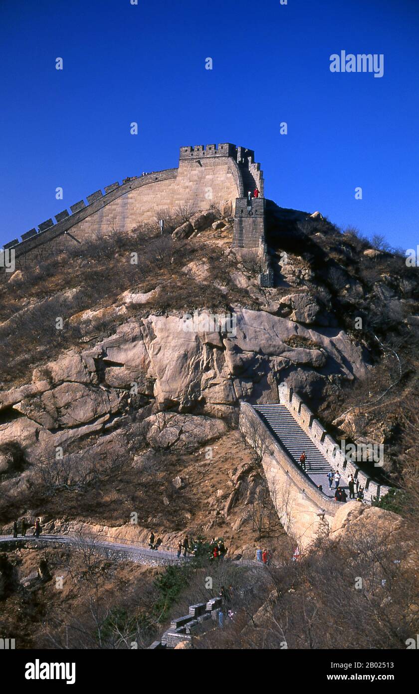 The Great Wall (Wanli Changcheng) is one of mankind's greatest achievements and dates back more than two millennia, when a series of shorter walls were systematically linked during the Qin dynasty (221–206 BCE) to protect China’s northern borders.  The Wall, originally built to keep out barbarian invaders from the north, stretches more than 5,900km (3,700 miles) from the Bohai Gulf in the Yellow Sea to Jiayuguan in the mountains of Gansu province. While the bulk of the wall is now in ruins, some sections have been repaired in recent years.  The Ming rulers, who in 1368 put an end to the alien Stock Photo