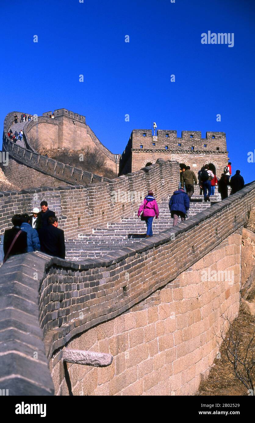 The Great Wall (Wanli Changcheng) is one of mankind's greatest achievements and dates back more than two millennia, when a series of shorter walls were systematically linked during the Qin dynasty (221–206 BCE) to protect China’s northern borders.  The Wall, originally built to keep out barbarian invaders from the north, stretches more than 5,900km (3,700 miles) from the Bohai Gulf in the Yellow Sea to Jiayuguan in the mountains of Gansu province. While the bulk of the wall is now in ruins, some sections have been repaired in recent years.  The Ming rulers, who in 1368 put an end to the alien Stock Photo