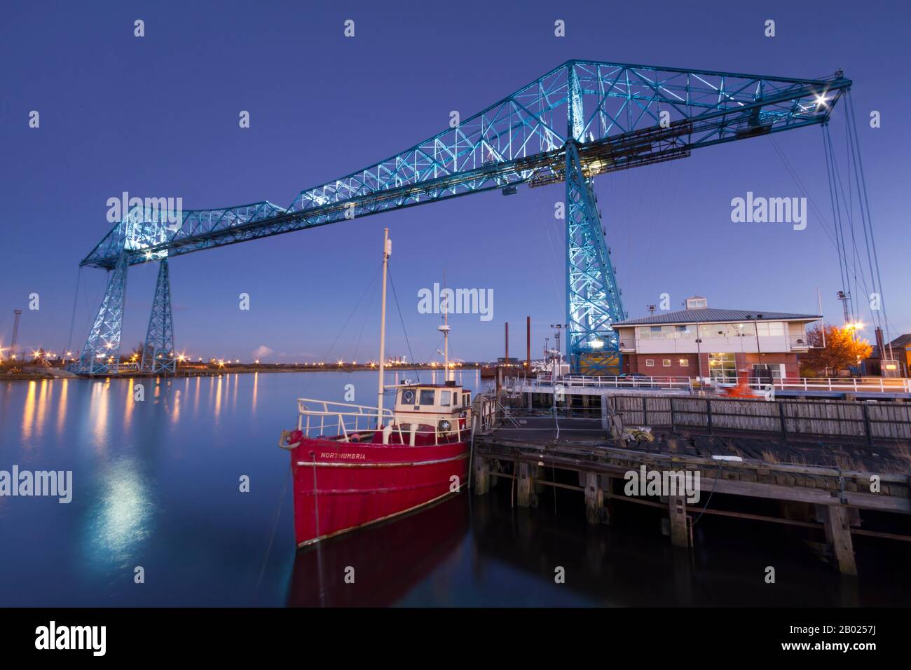 The Transporter Bridge, an Edwardian engineering project across the River Tees, Middlesbrough, England Stock Photo