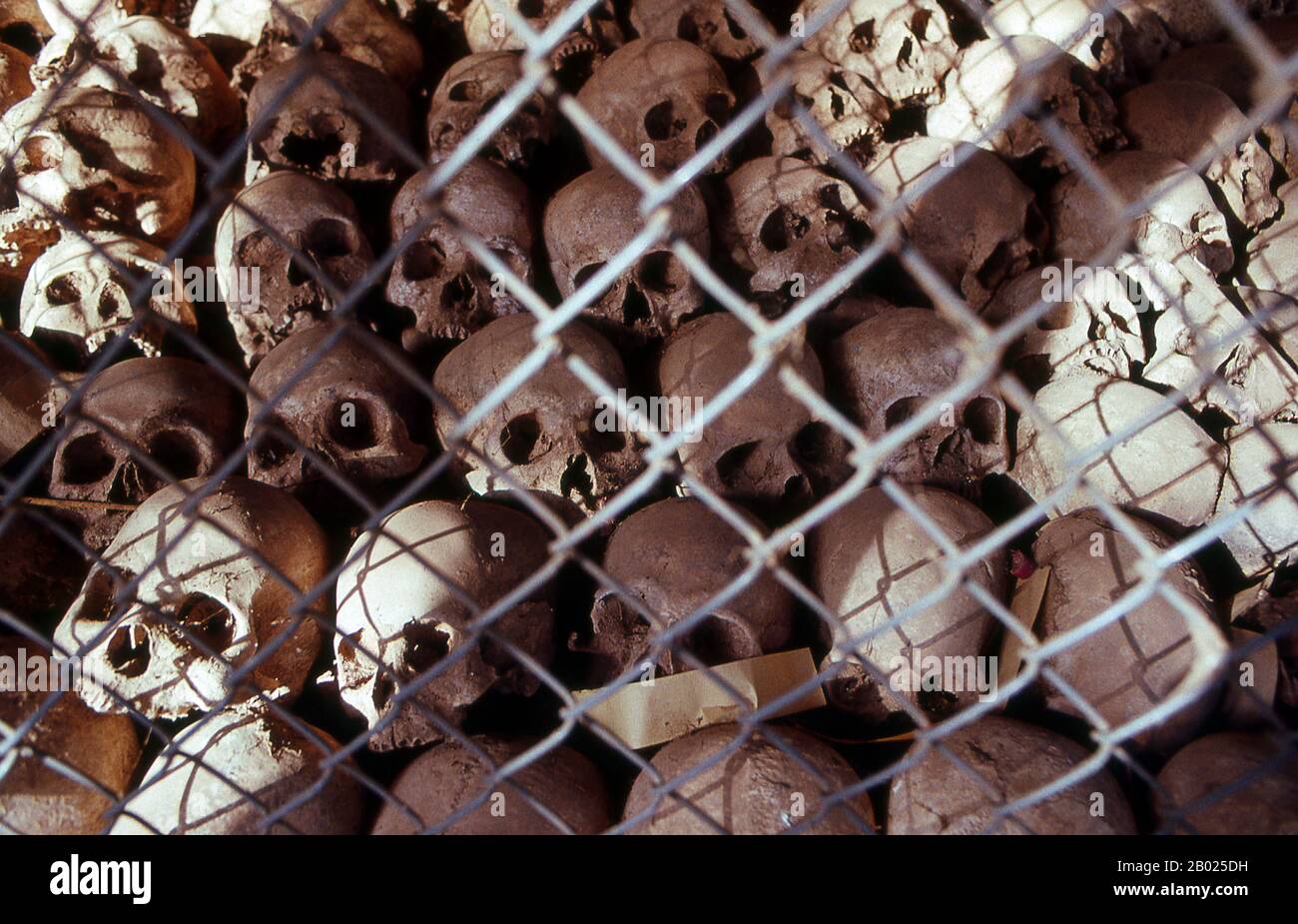 Located in Phnom Penh, the capital of Cambodia, Tuol Sleng is a former high school which was used as the notorious Security Prison 21 (S-21) by the Khmer Rouge communist regime from its rise to power in 1975 to its fall in 1979. An estimated 17,000 Cambodians, including a great number of women and children, were tortured at S-21 into giving confessions and naming accomplices for so-called crimes against the state. Many of the Khmer Rouge’s own cadres were killed at Tuol Sleng after being purged from the Communist Party. Only seven persons are known to have survived S-21. Tuol Sleng means 'Hill Stock Photo