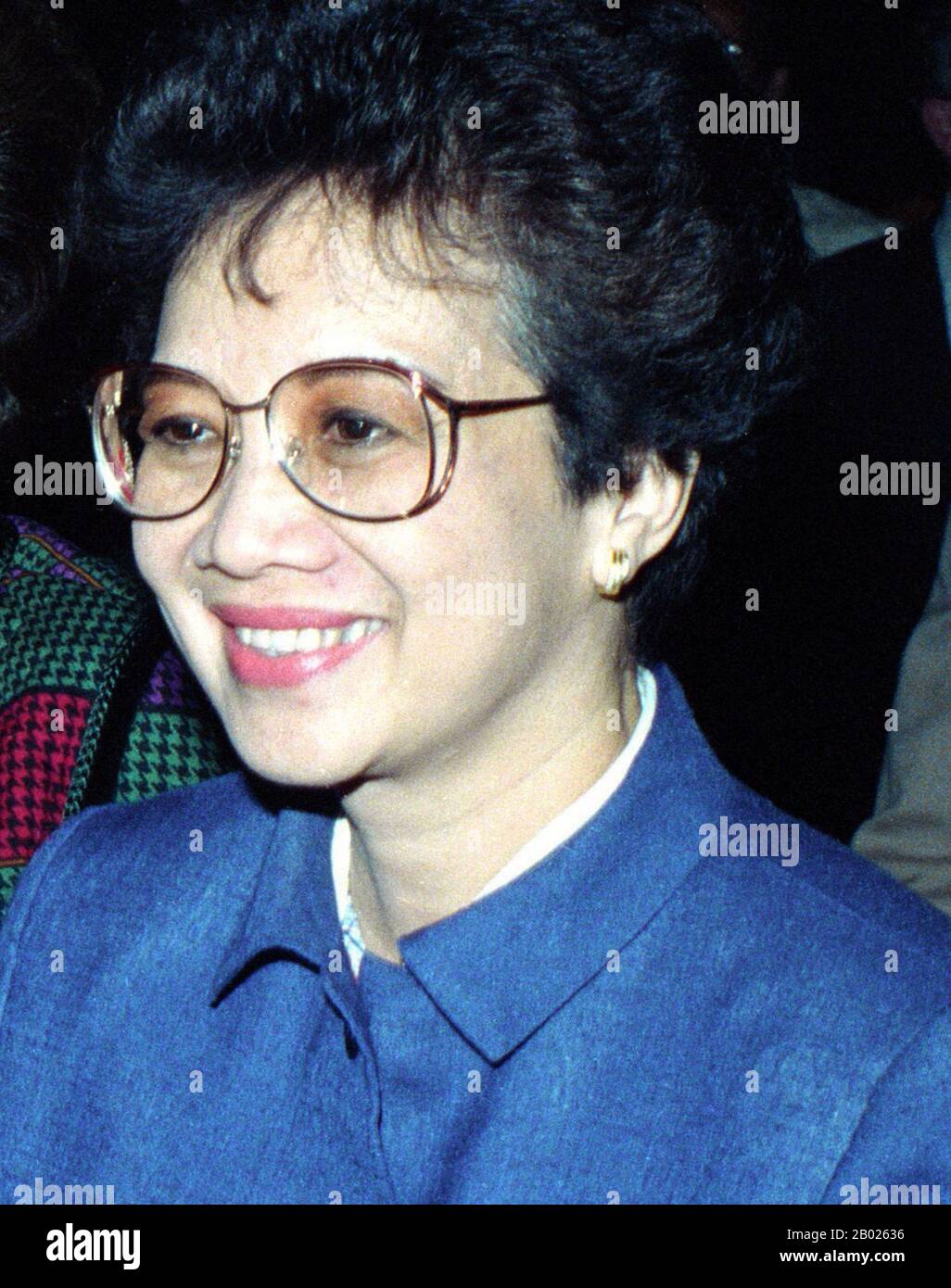 Maria Corazon Sumulong 'Cory' Cojuangco-Aquino (January 25, 1933 – August 1, 2009) was a Filipino politician who served as the 11th President of the Philippines, the first woman to hold that office, and the first female president in Asia. Regarded as 'The Mother of Philippine Democracy', Cory led the 1986 People Power Revolution, which toppled Ferdinand Marcos and restored democracy in the Philippines. She was named Time magazine's 'Woman of the Year' in 1986. Stock Photo