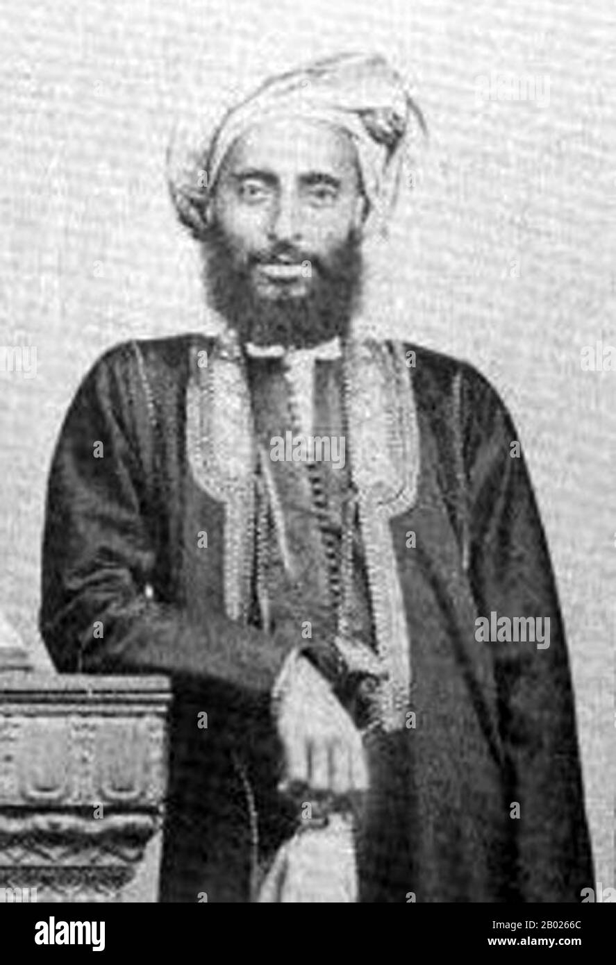 Sayyid Turki bin Said, GCSI (1832 – 4 June 1888) (Arabic: تركي بن سعيد) was Sultan of Muscat and Oman from 30 January 1871 to 4 June 1888. He was the fifth son of Said bin Sultan, Sultan of Muscat and Oman.   On Turki's death, he was succeeded by his second son, Faisal bin Turki. Stock Photo