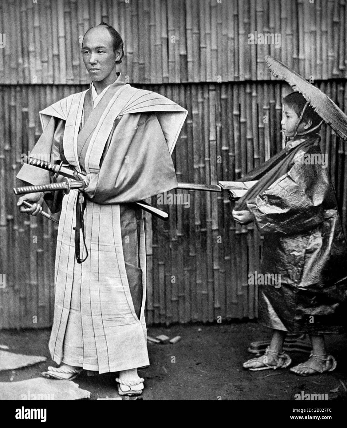 Samurai (侍), usually referred to in Japanese as bushi (武士) or buke (武家), were the military nobility of medieval and early-modern Japan.  By the end of the 12th century, samurai became almost entirely synonymous with bushi, and the word was closely associated with the middle and upper echelons of the warrior class. The samurai followed a set of rules that came to be known as bushidō.  While the samurai numbered less than 10% of Japan's population, their teachings can still be found today in both everyday life and in modern Japanese martial arts. Stock Photo