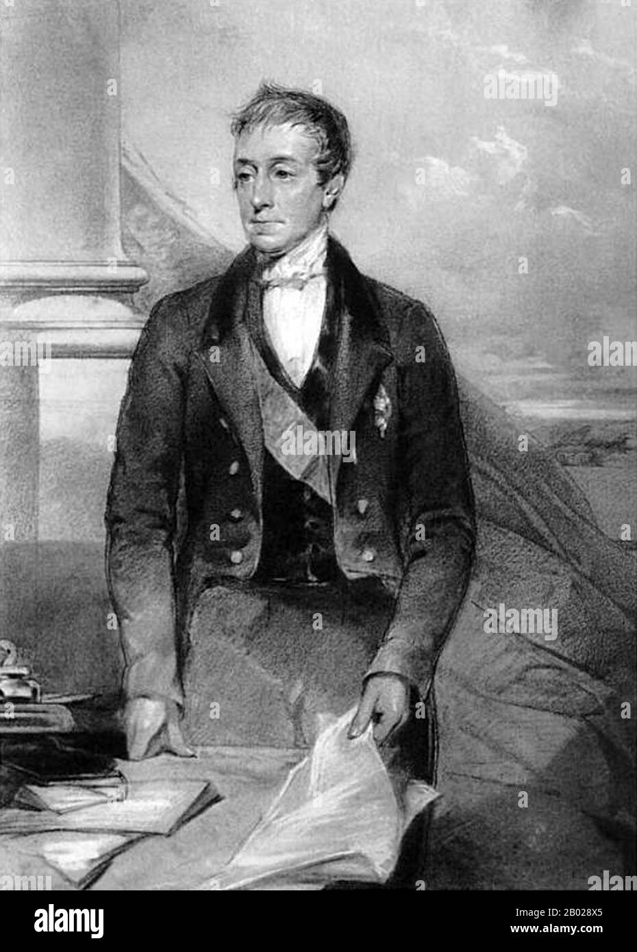 UK: George Eden, 1st Earl of Auckland (25 August 1784 - 1 January 1849). He was three times First Lord of the Admiralty and also served as Governor-General of India between 1836 and 1842. Portrait by Lowes Cato Dickinson (1819-1908), 1850.  In 1836 Lord Auckland was appointed Governor-General of India. As a legislator he dedicated himself especially to the improvement of native schools and the expansion of the commercial industry of India. He held this position at the time of British India's participation in the First Opium War (1839-1842). Stock Photo