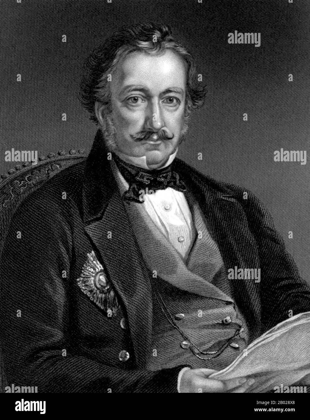 Lieutenant General Sir Henry Pottinger, 1st Baronet, GCB, PC (Chinese: 砵甸乍; 3 October 1789 – 18 March 1856), was an Anglo-Irish soldier and colonial administrator who became the first Governor of Hong Kong.  Pottinger accepted Foreign Secretary Lord Palmerston's offer of the post of envoy and plenipotentiary in China and superintendent of British trade, thus replacing Charles Elliot. In 1841, when Pottinger was sent to China, Palmerston instructed him to 'examine with care the natural capacities of Hong Kong, and you will not agree to give up that Island unless you should find that you can exc Stock Photo