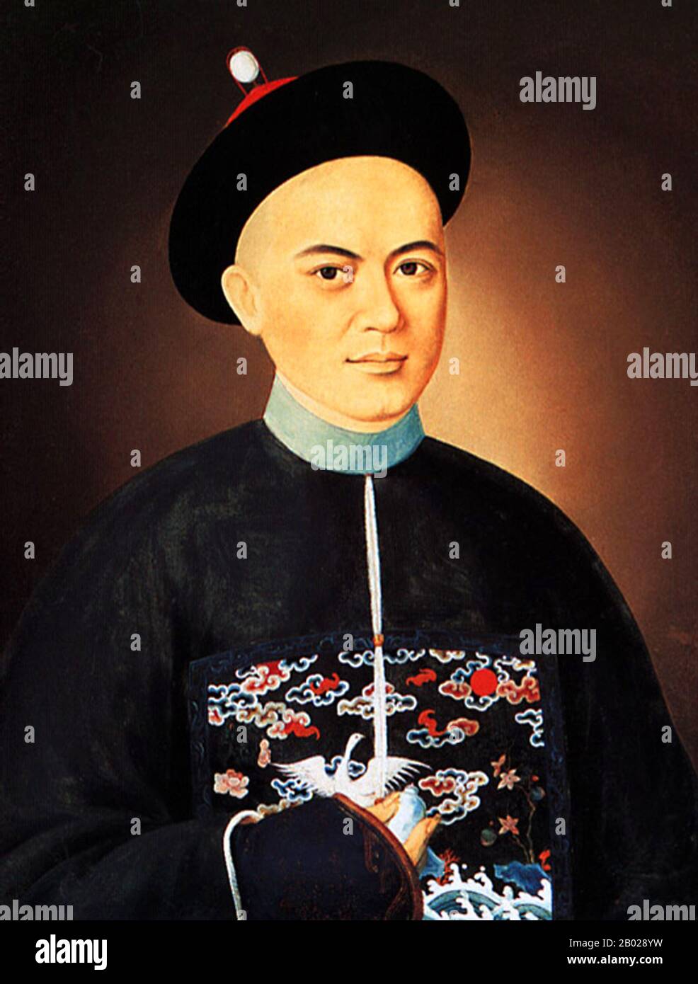 Eshing was a rich Cantonese Hong merchant. His tea was of such high quality that it sold for 50 percent more than that of other merchants. Because of his reputation he was sought by Western traders to inspect their purchases of tea. Stock Photo