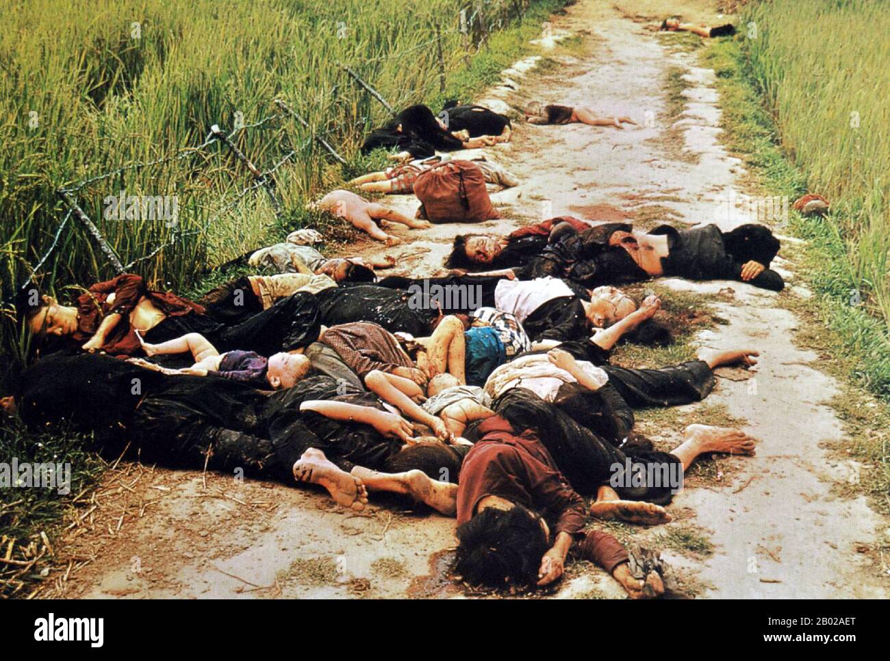 The My Lai Massacre was the Vietnam War mass murder of 347–504 unarmed civilians in South Vietnam on March 16, 1968, by United States Army soldiers of 'Charlie' Company of 1st Battalion, 20th Infantry Regiment, 11th Brigade of the Americal Division.  Most of the victims were women, children (including babies), and elderly people. Many were raped, beaten, and tortured, and some of the bodies were later found to be mutilated. While 26 US soldiers were initially charged with criminal offenses for their actions at Mỹ Lai, only Second Lieutenant William Calley, a platoon leader in Charlie Company, Stock Photo