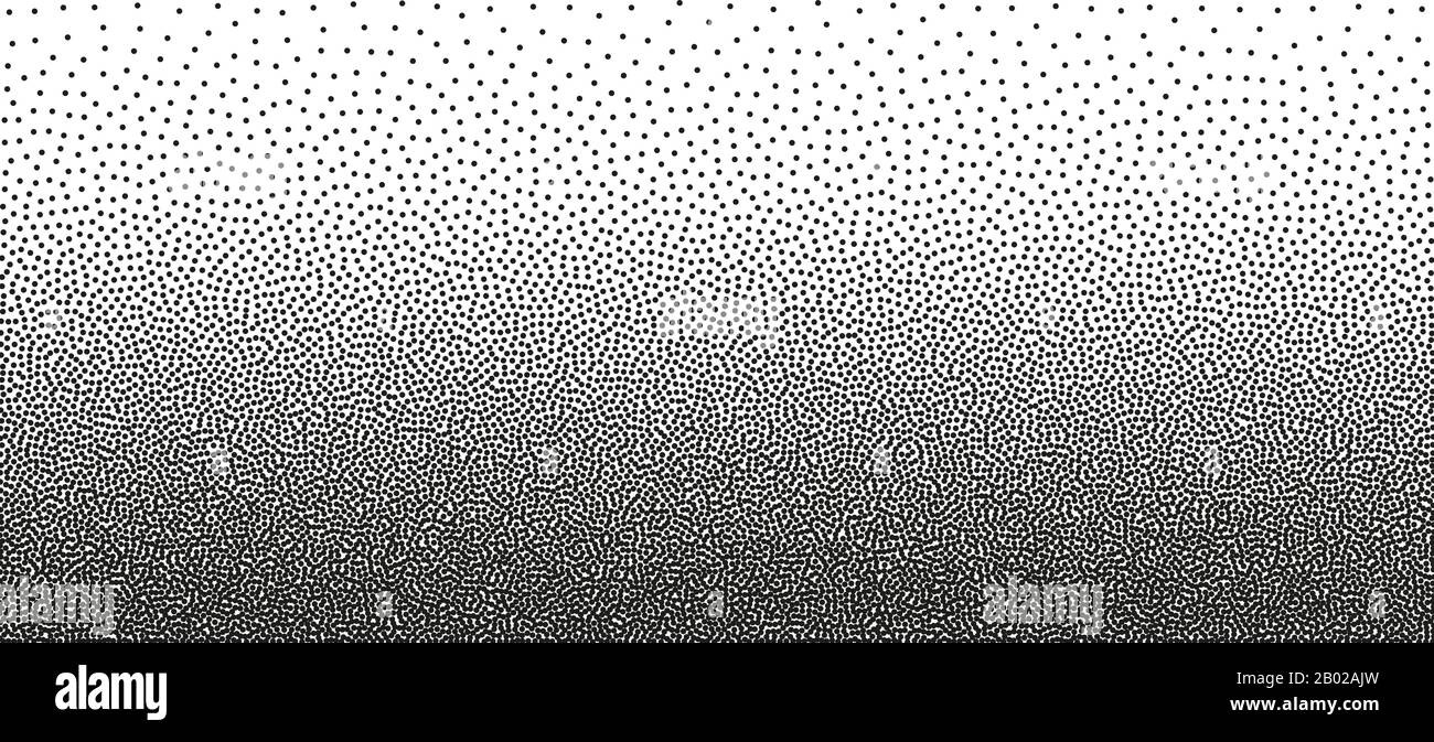 Stipple gradient background. Black ink dots on a white background. Monochrome stipple dotted spray texture Stock Vector
