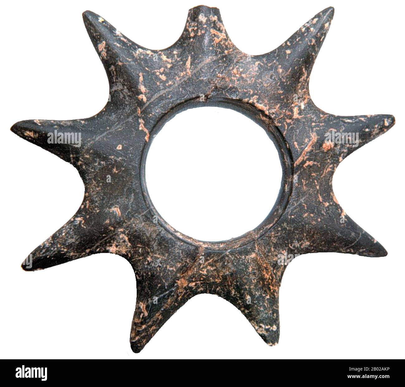 Burma/Myanmar: Neolithic stone bracelet from Taungthaman, near present-day Amarapura, c. 500 BCE.  Taungthaman, near the Irrawaddy River within the walls of the 18th century capital, Amarapura, was occupied from the late Neolithic through the early iron age, around the middle of the first millennium BCE.  Small trades, barters as well as Animism had already begun in this age. Stock Photo