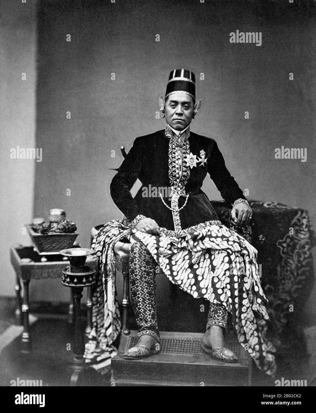 After Sultan Agung, the Sultanate of Mataram declined due to internal power struggles. The VOC (Dutch East India Company) exploited this internal discord to increase its control. At the peak of the conflict, the Mataram Sultanate was split in two based on the Treaty of Giyanti of February 13, 1755, creating the  Yogyakarta Sultanate and Surakarta Sunanate.  The Giyanti Treaty named Pangeran Mangkubumi as Sultan of Yogyakarta with the title of Sampeyan Dalem Ingkang Sinuwun Kanjeng Sultan Hamengkubuwono Senopati Ingalaga Abdul Rakhman Sayidin Khalifatullah Panatagama (His Majesty, The Sultan-Ca Stock Photo