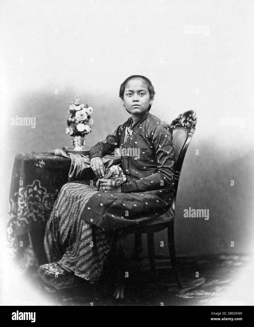 Kassian Cephas (15 January 1845 – 16 November 1912) was a Javanese photographer of the court of the Yogyakarta Sultanate. He was the first indigenous person from Indonesia to become a professional photographer and was trained at the request of Sultan Hamengkubuwana VI (r. 1855–1877).  After becoming a court photographer in early 1871, he began working on portrait photography for members of the royal family, as well as documentary work for the Dutch Archaeological Union (Archaeologische Vereeniging). Cephas was recognized for his contributions to preserving Java's cultural heritage through memb Stock Photo