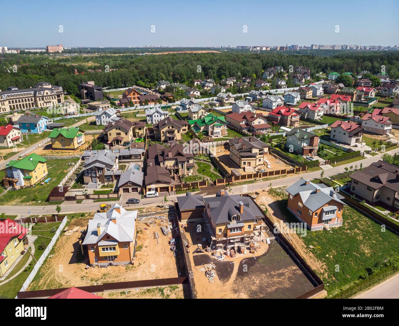 Modern lowrise houses in a village in the Moscow suburbs, Russia Stock