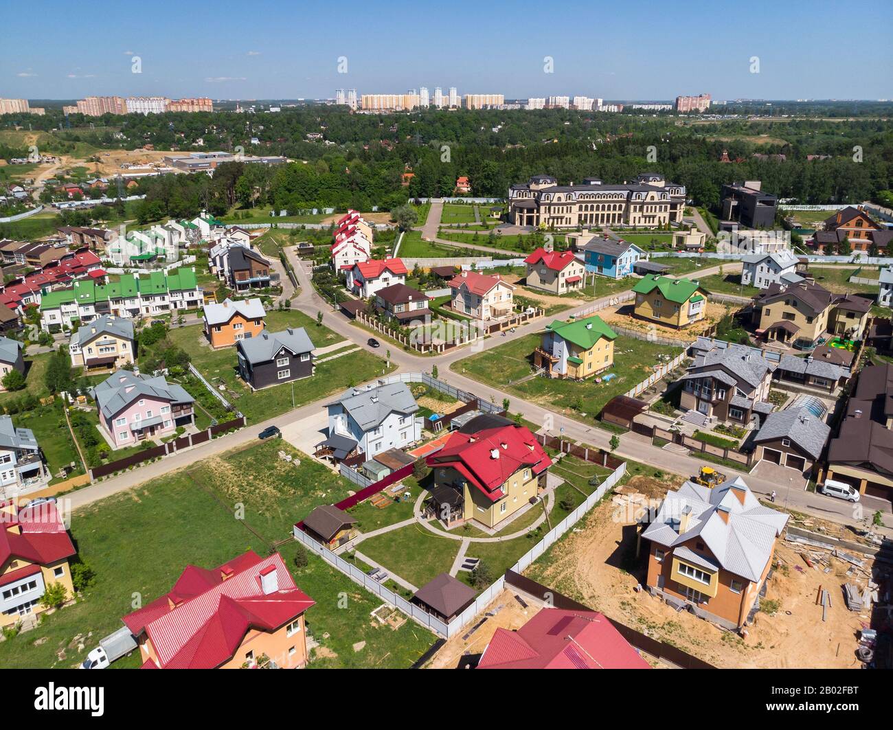 Modern lowrise houses in a village in the Moscow suburbs, Russia Stock