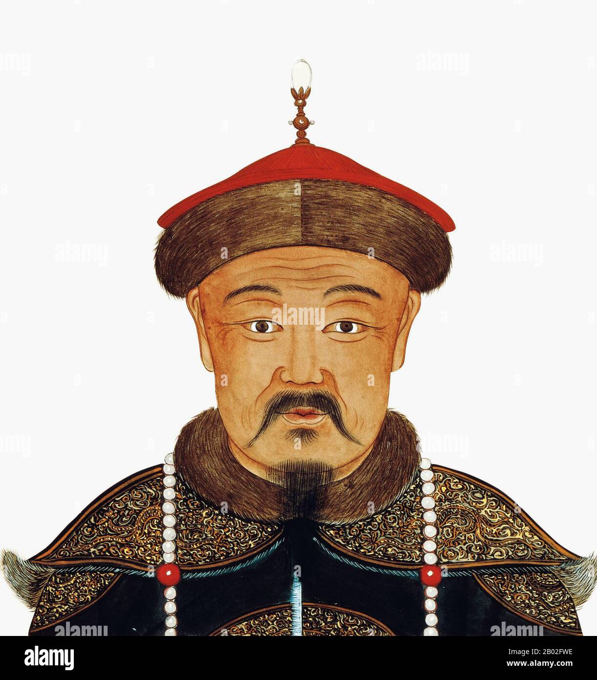 Kublai (or Khubilai) Khan (pinyin: Hūbìliè, (September 23, 1215 – February 18, 1294) was the fifth Great Khan of the Mongol Empire from 1260 to 1294 and the founder of the Yuan Dynasty in East Asia. As the second son of Tolui and Sorghaghtani Beki and a grandson of Genghis Khan, he claimed the title of Khagan of the Ikh Mongol Uls (Mongol Empire).  In 1271, Kublai established the Yuan Dynasty, which at that time ruled over present-day Mongolia, Tibet, Eastern Turkestan, North China, much of Western China, and some adjacent areas, and assumed the role of Emperor of China. By 1279, the Yuan forc Stock Photo