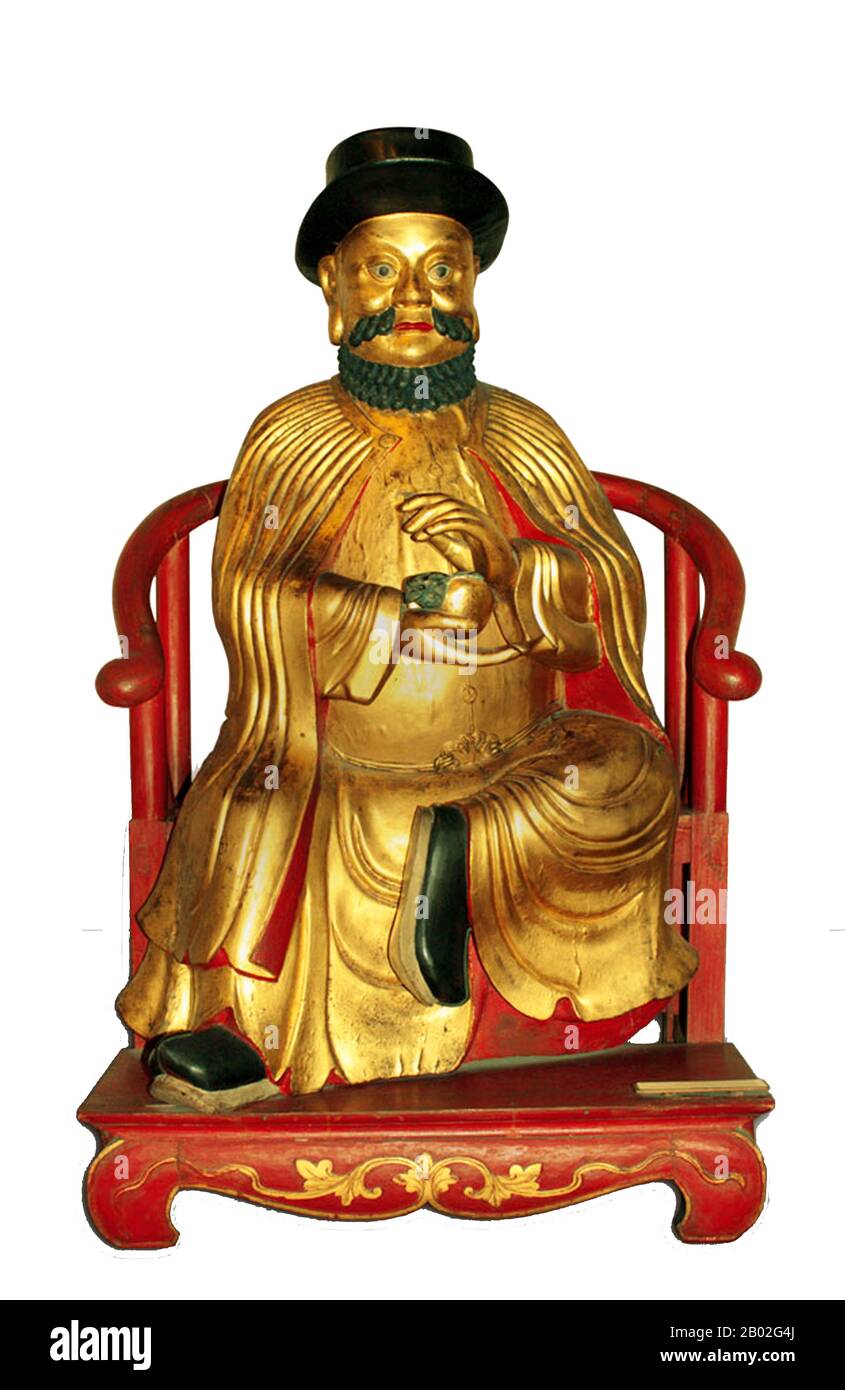 Polo's biographers Yule and Cordier (1923) are doubtful of the identification of the 'Canton Marco Polo', believing the Luohan / arhat effigy is more probably based on a 16th century Portuguese visitor to Guangzhou.  The identification seems to have been accepted by the Museo Correr in Marco Polo's native Venice, however, where a copy of the effigy (shown here) has been on display since 1881. Stock Photo