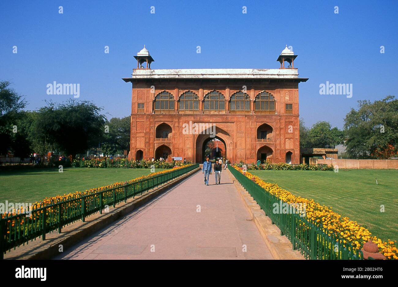 India: The Naqqar Khana (Naubat Khana) or Drum House, Red Fort, Old Delhi.  Delhi is said to be the site of Indraprashta, capital of the Pandavas of the Indian epic Mahabharata. Excavations have unearthed shards of painted pottery dating from around 1000 BCE, though the earliest known architectural relics date from the Mauryan Period, about 2,300 years ago. Since that time the site has been continuously settled.  The city was ruled by the Hindu Rajputs between about 900 and 1206 CE, when it became the capital of the Delhi Sultanate. Stock Photo