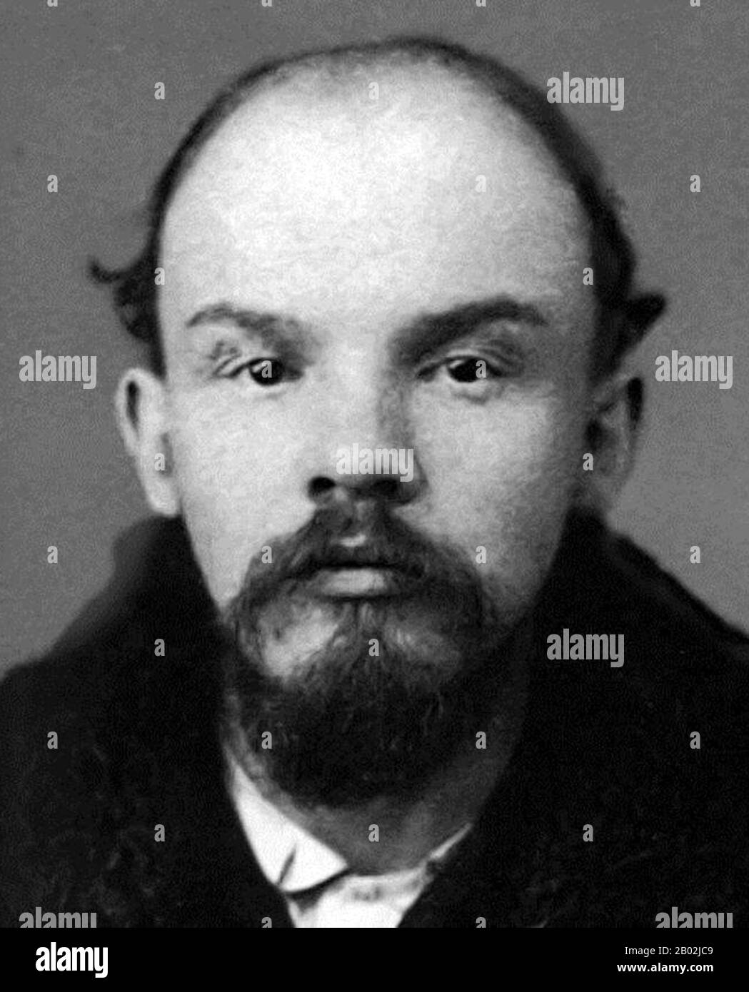 Vladimir Ilyich Lenin, born Vladimir Ilyich Ulyanov (22 April 1870 – 21 January 1924) was a Russian communist revolutionary, politician and political theorist.  Lenin served as the leader of the Russian Soviet Federative Socialist Republic from 1917, and then concurrently as Premier of the Soviet Union from 1922, until his death. Under his administration, the Russian Empire disintegrated and was replaced by the Soviet Union, a single-party constitutionally socialist state; all wealth including land, industry and business were nationalised.  Based in Marxism, his theoretical contributions to Ma Stock Photo