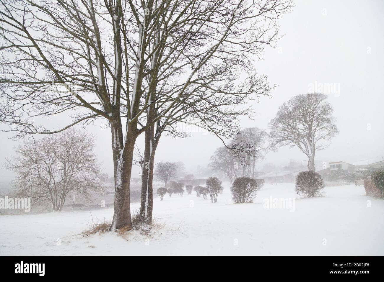 The Fife Coastal Path in a heavy snow shower in dalgety bay, Fife