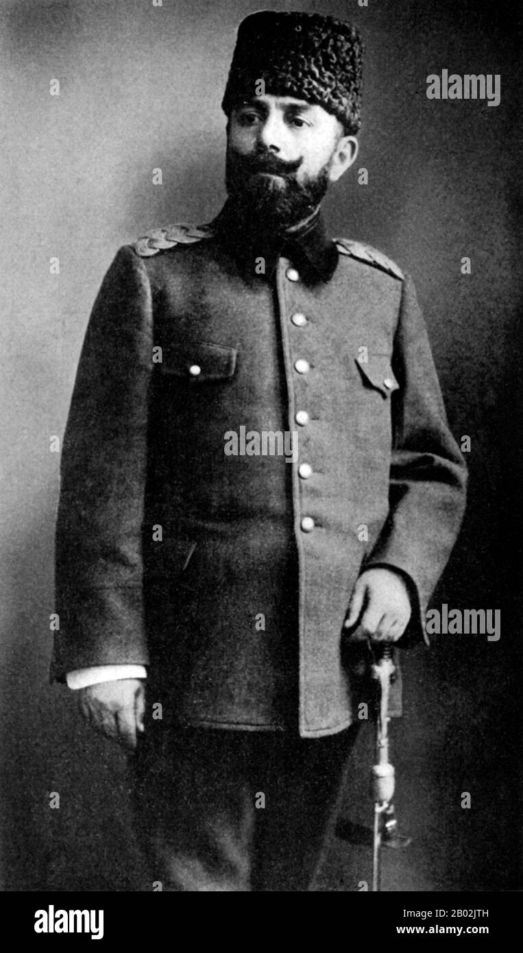 Ahmed Cemal Pasha (Ottoman Turkish: احمد جمال پاشا, modern Turkish: Ahmet Cemal Paşa; 6 May 1872 – 21 July 1922), commonly known as Djemal Pasha to Turks, and Jamal Basha in the Arab world, was an Ottoman military leader and one-third of the military triumvirate known as the Three Pashas that ruled the Ottoman Empire during World War I.  Djemal was also Mayor of Istanbul and is seen as one of the perpetrators of the Armenian Genocide and the Assyrian genocide. Stock Photo