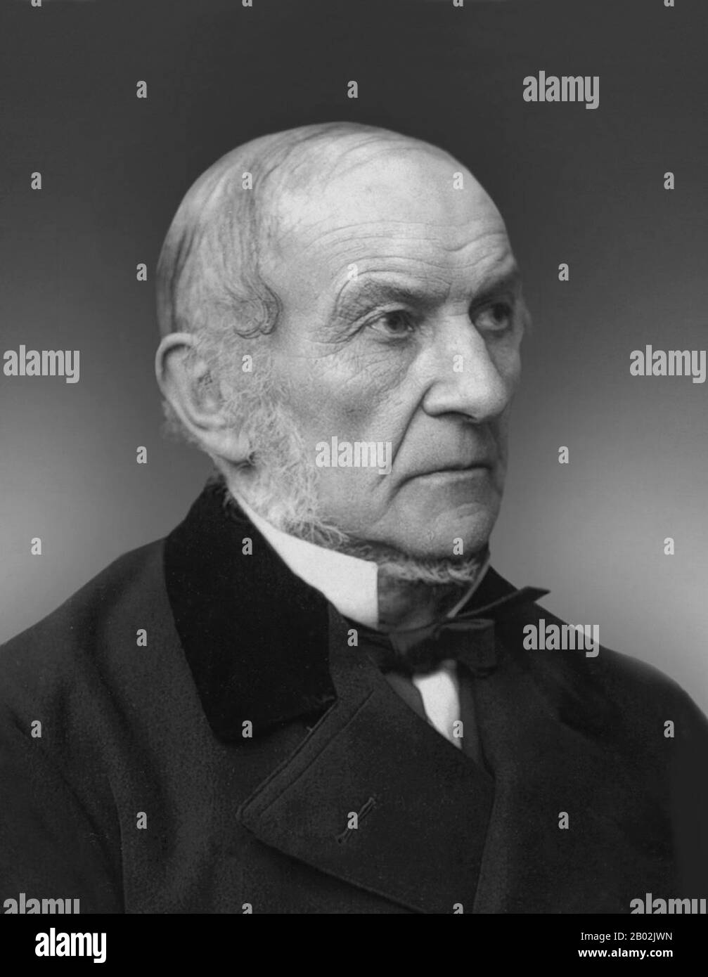 William Ewart Gladstone (29 December 1809 – 19 May 1898), was a British Liberal politician. In a career lasting over sixty years, he served as Prime Minister four separate times (1868–74, 1880–85, February–July 1886 and 1892–94), more than any other person, and served as Chancellor of the Exchequer four times. Gladstone was also Britain's oldest Prime Minister; he resigned for the final time when was 84 years old.  Gladstone is consistently ranked as one of Britain's greatest Prime Ministers. Stock Photo