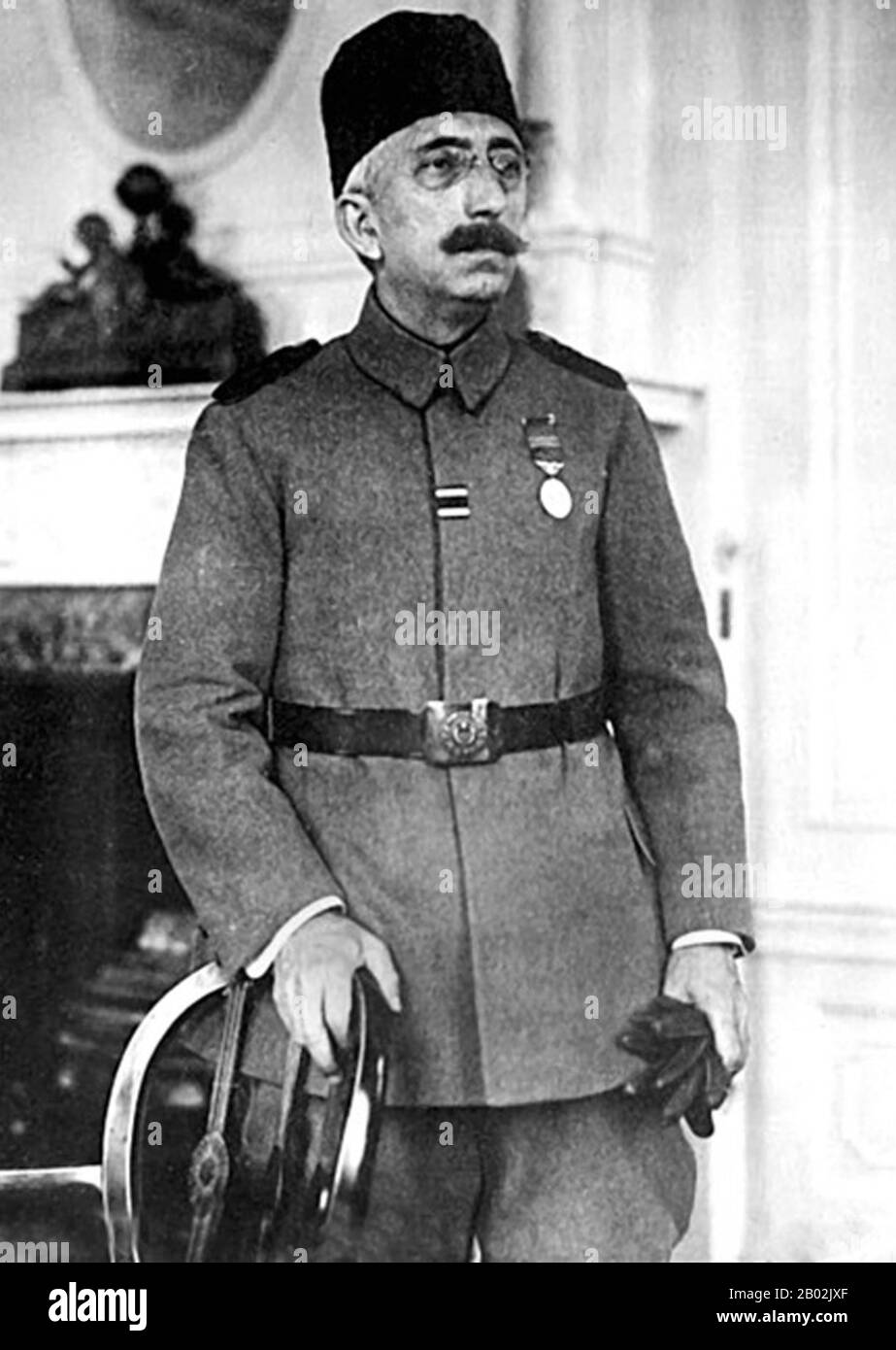 Mehmed VI (Ottoman Turkish: محمد سادس Meḥmed-i sâdis, وحيد الدين Vahideddin. Turkish: Vahideddin or VI. Mehmed) (14 January 1861 – 16 May 1926) was the 36th and last Sultan of the Ottoman Empire, reigning from 1918 to 1922.  The brother of Mehmed V, he succeeded to the throne as the eldest male member of the House of Osman after the 1916 suicide of Abdülaziz's son Yusuf Izzettin Efendi, the heir to the throne. He was girded with the Sword of Osman on 4 June 1918, as the thirty-sixth padishah. His father was Sultan Abdülmecid I and mother was Gülüstü (1831 – May 1861), an ethnic Abkhazian, daug Stock Photo