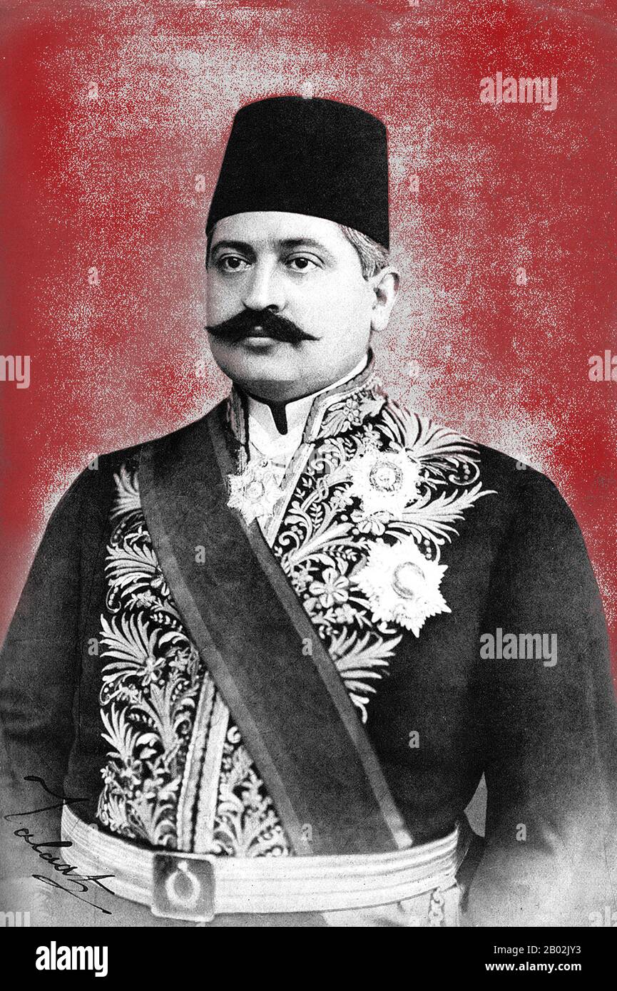 Mehmed Talaat Pasha (Ottoman Turkish: محمد طلعت پاشا; Turkish: Mehmed Talât Pasha; 1874 – 15 March 1921), commonly known as Talaat Pasha, was one of the triumvirate known as the Three Pashas that de facto ruled the Ottoman Empire during the First World War.  His career in Ottoman politics began by becoming Deputy for Edirne in 1908, then Minister of the Interior and Minister of Finance, and finally Grand Vizier (equivalent to Prime Minister) in 1917. He fled the empire with Enver Pasha and Djemal Pasha (the other members of the Three Pashas) in 1918, and was assassinated in Berlin in 1921 by S Stock Photo